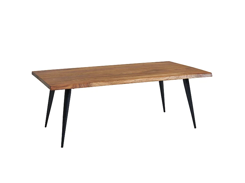 Table Basse de Salon Bois Massif et Métal Table Canapé Moderne Marron