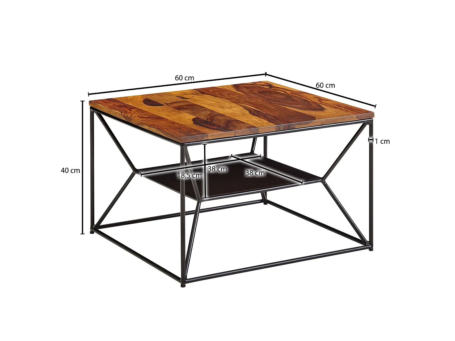 Table Basse Salon Bois Massif Métal Petite Table avec Rangement Moderne