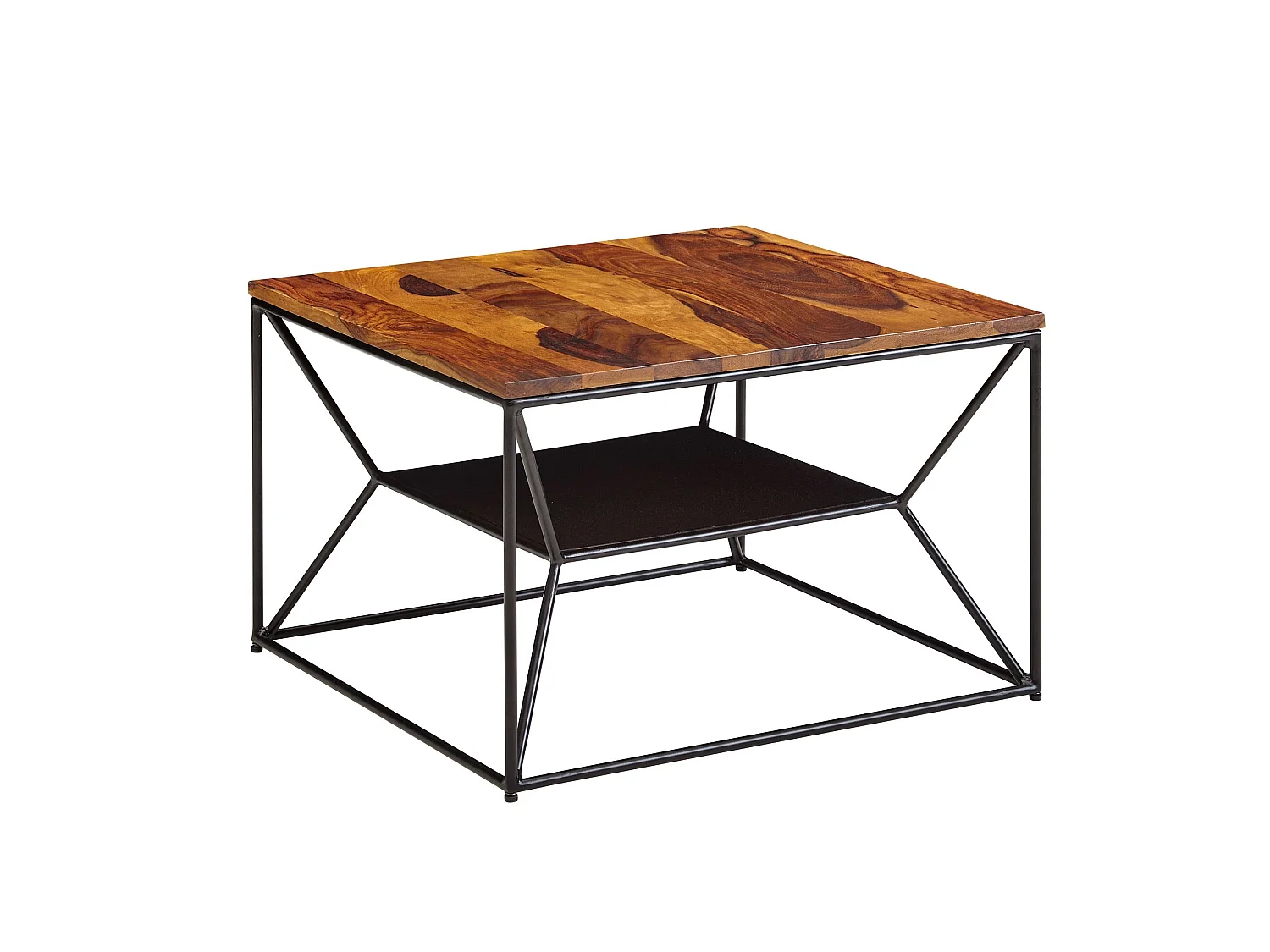 Table Basse Salon Bois Massif Métal Petite Table avec Rangement Moderne