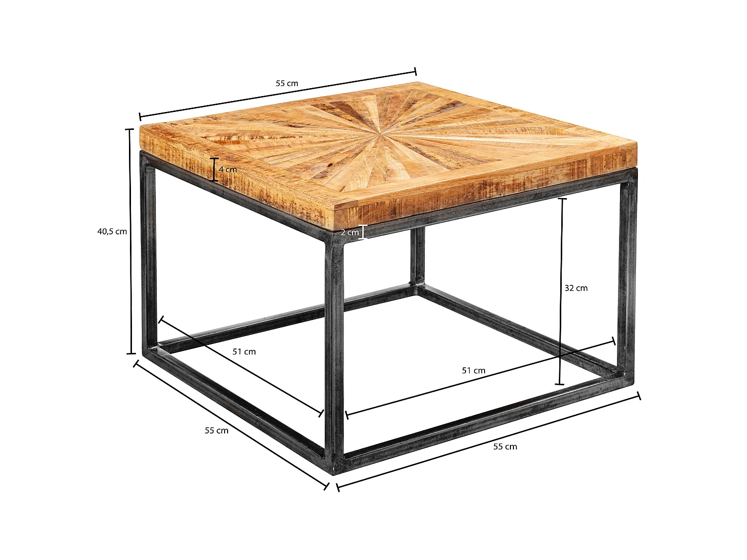 Couchtisch Holz Massiv 55x55 cm Wohnzimmertisch Modern Tisch Sofatisch