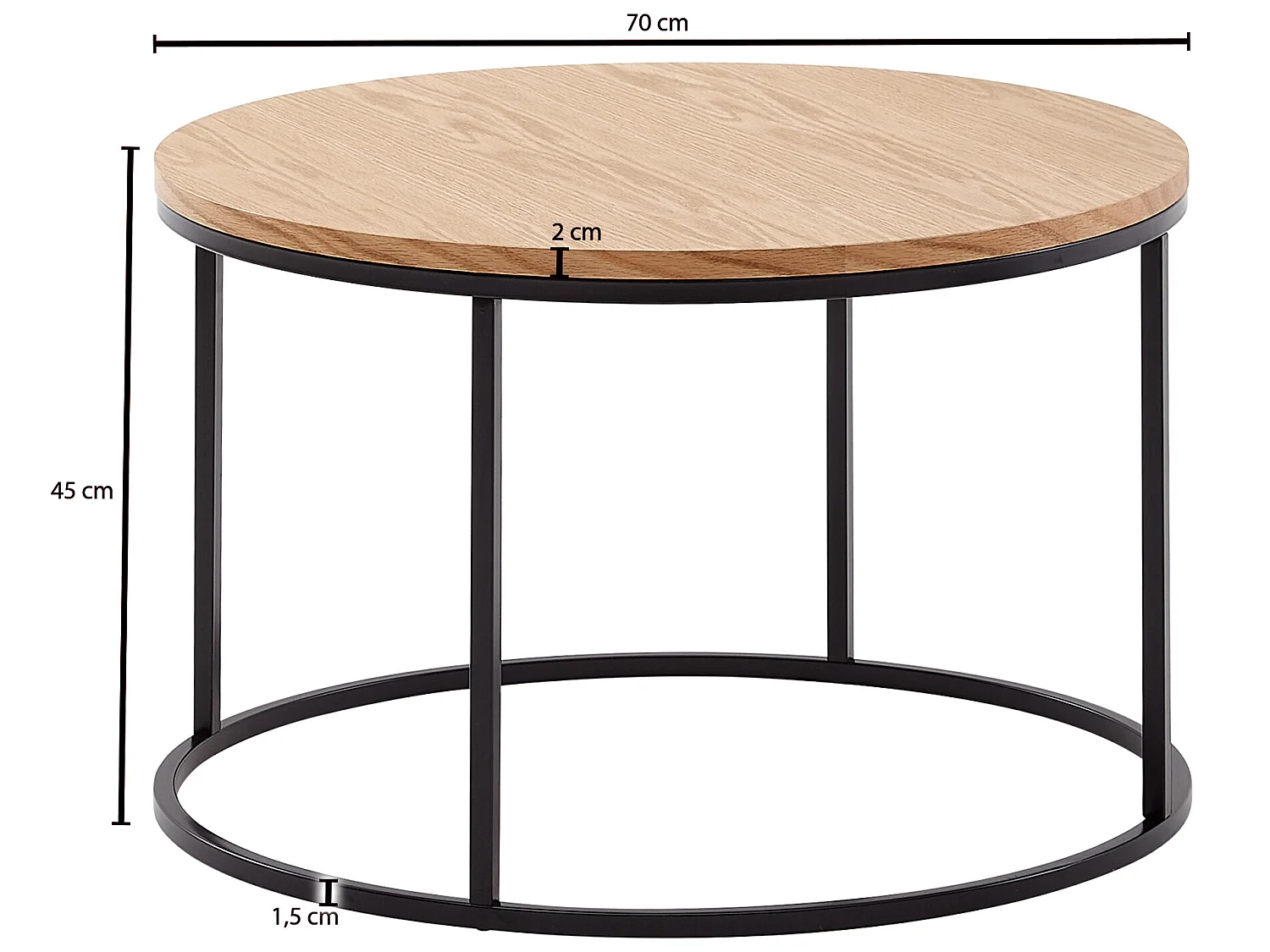 Couchtisch Wohnzimmertisch 70x70x45 cm Holz Metall Sofatisch Tisch Rund