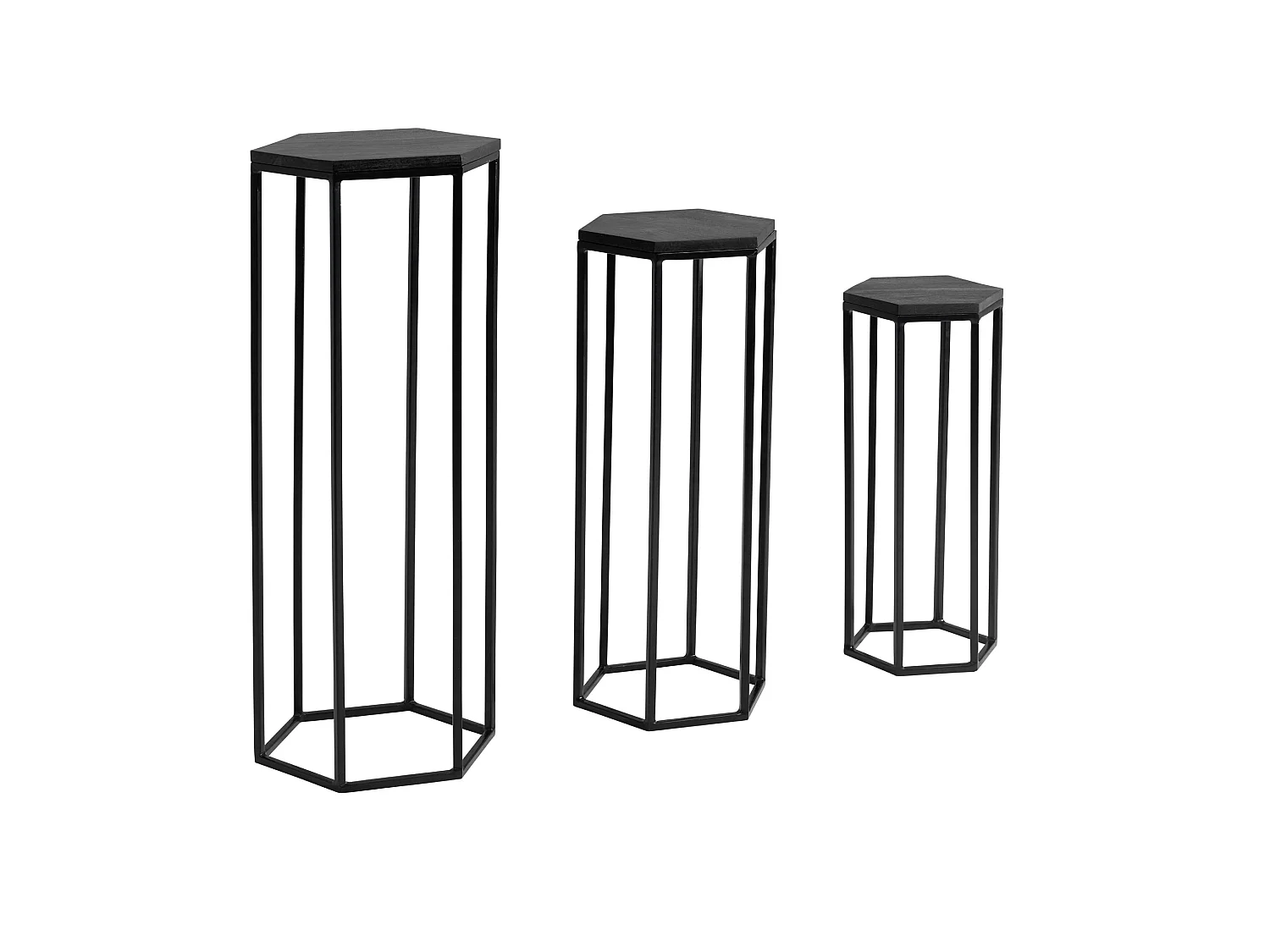 Satztisch  Massivholz Blumentisch 3er Set Säulentisch Dekosäule Eckig