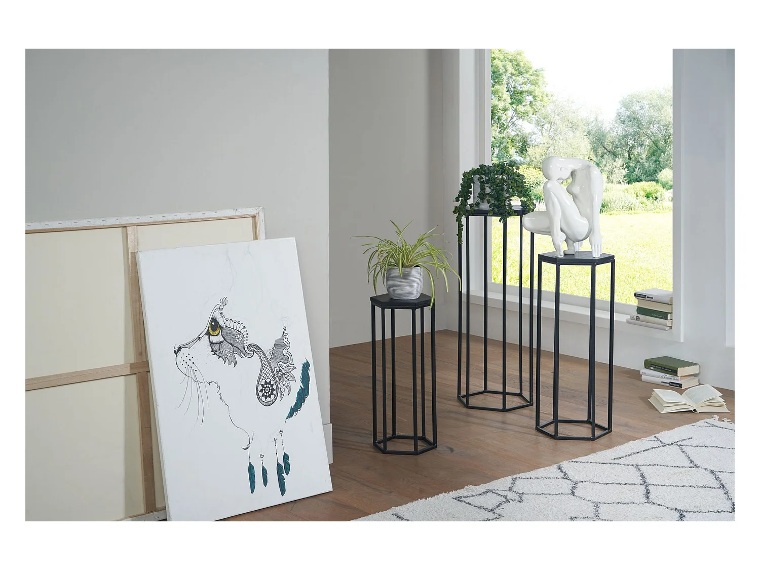 Satztisch  Massivholz Blumentisch 3er Set Säulentisch Dekosäule Eckig