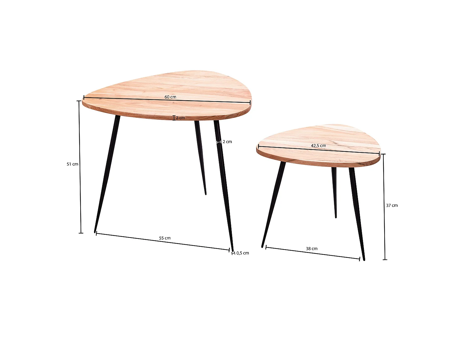 Satztisch Massiv 2er Set Beistelltisch Tisch Holz Metall Couchtisch