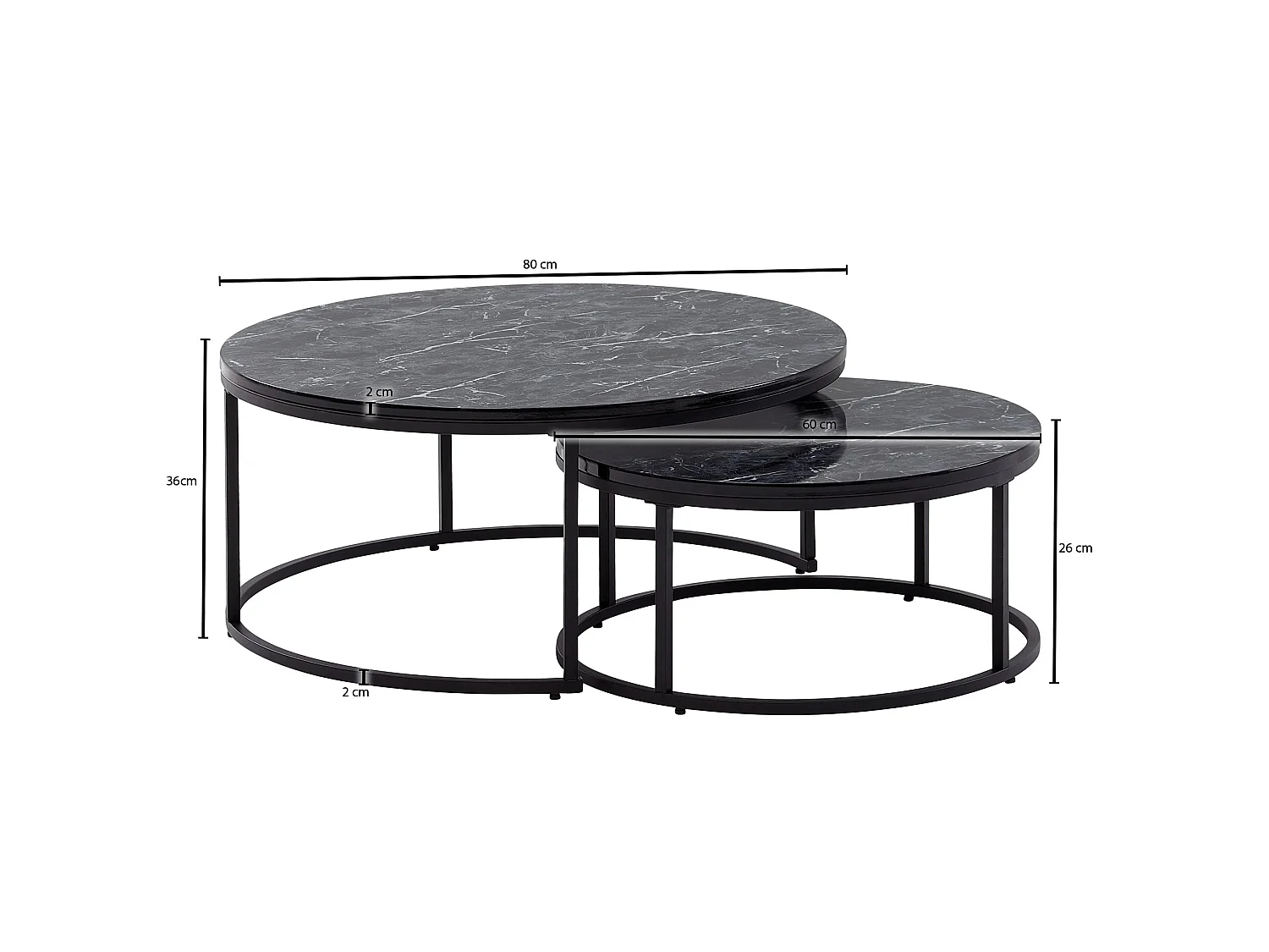 Couchtisch  Sofatisch 2er Set Schwarz Sofatisch Marmor Optik Tisch Rund