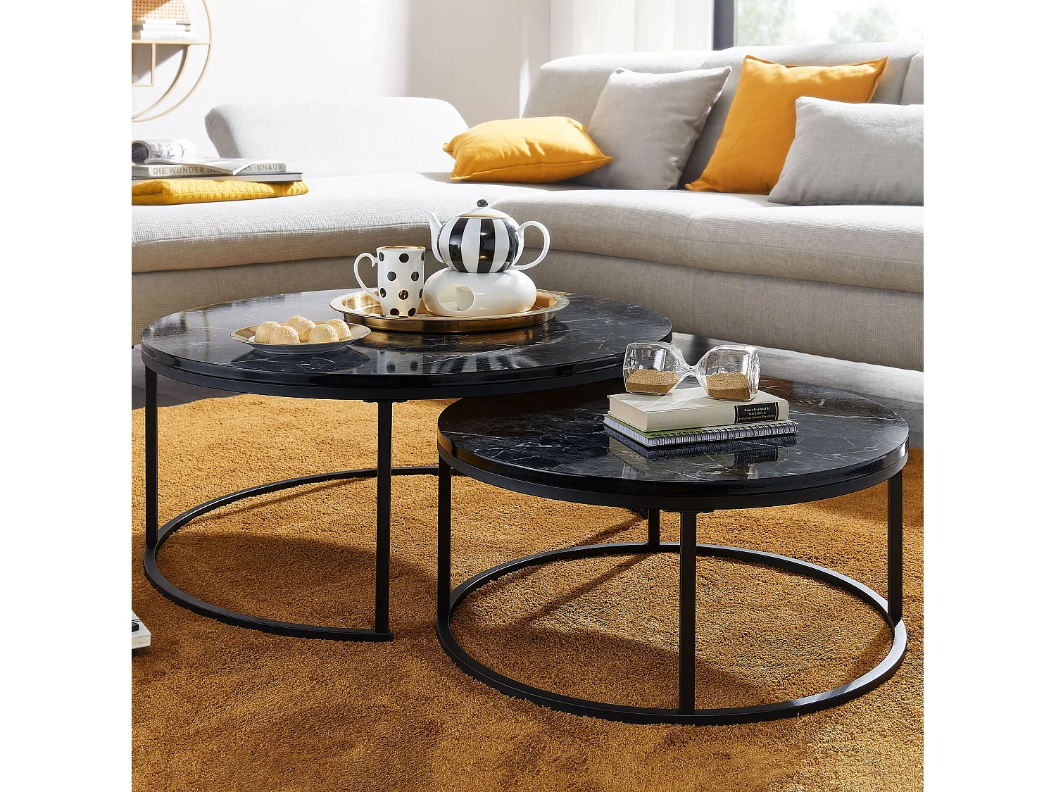 tavolo  set di 2 tavolini tavolino nero tavolino effetto marmo tavolo rotondo