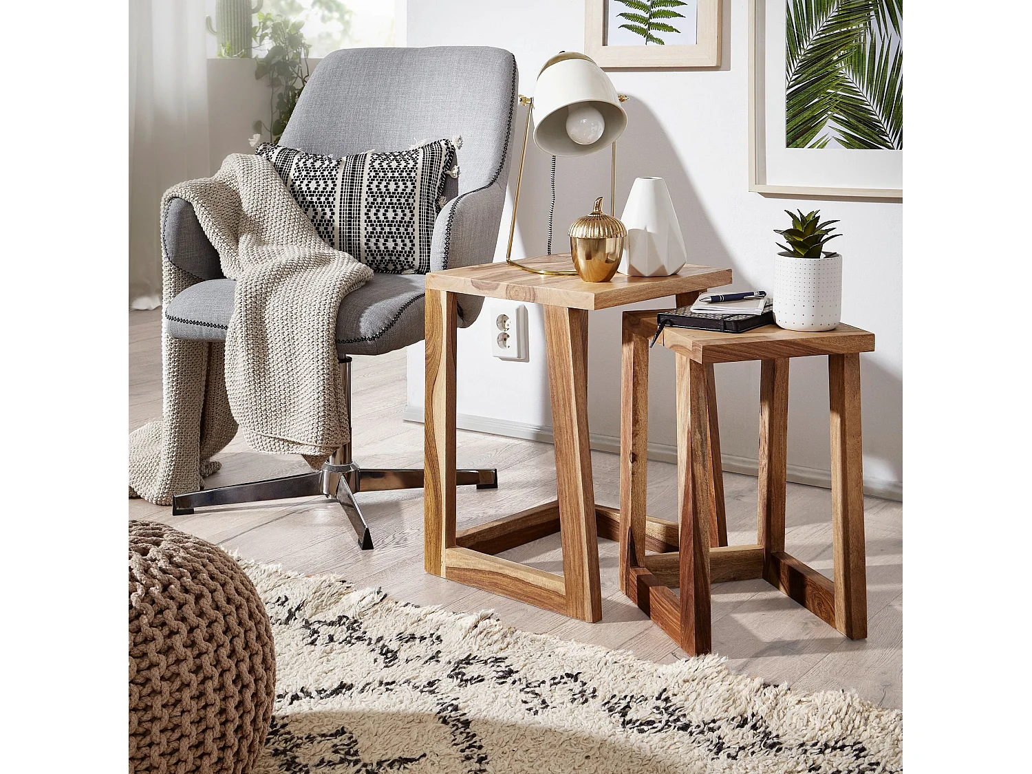 Tables gigogne Bois Massif Table d'appoint Lot de 2 Table Basse Ensemble