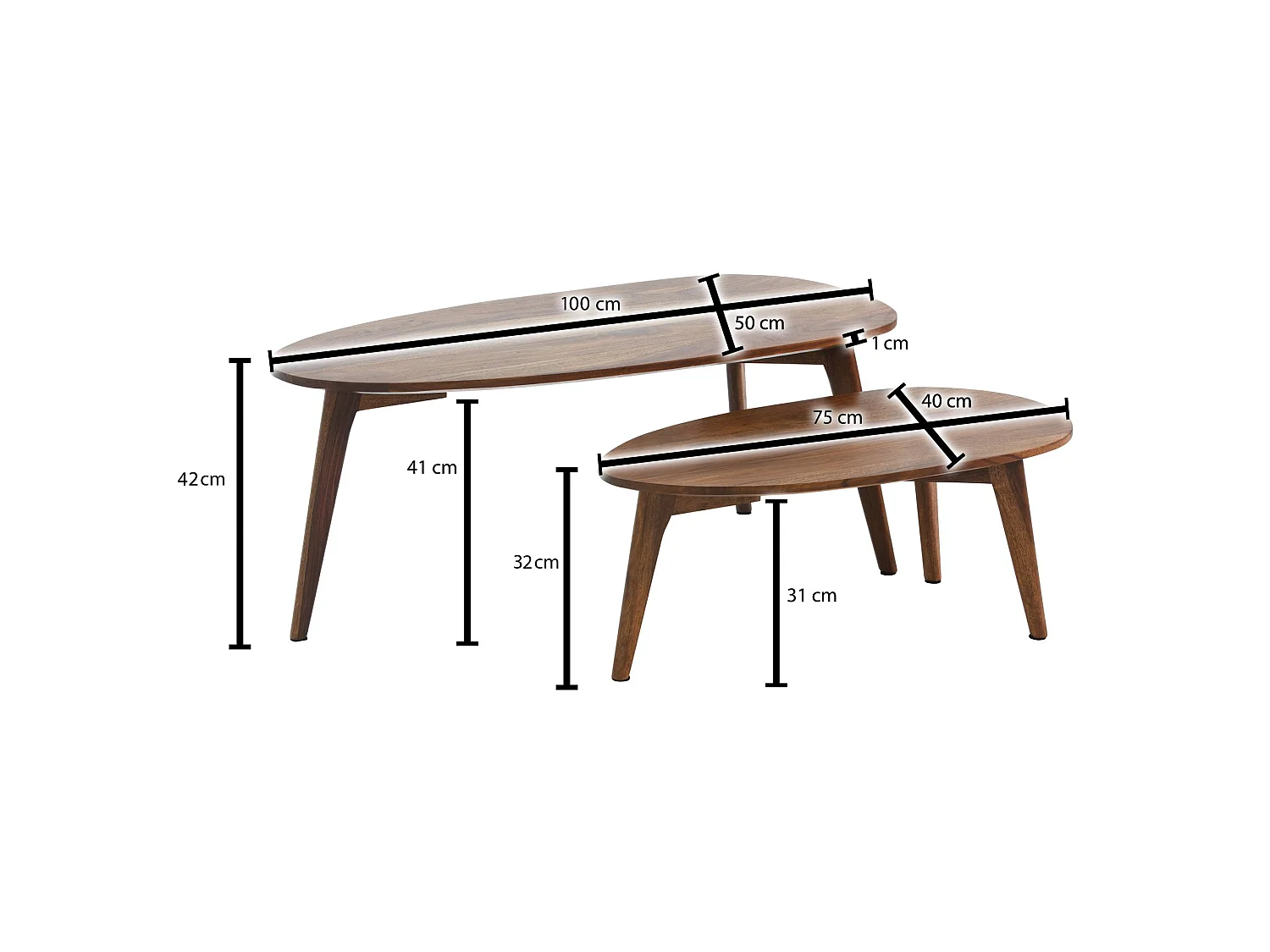 Couchtisch  Wohnzimmertisch 2er Set Nierenform Holz Beistelltisch Tisch