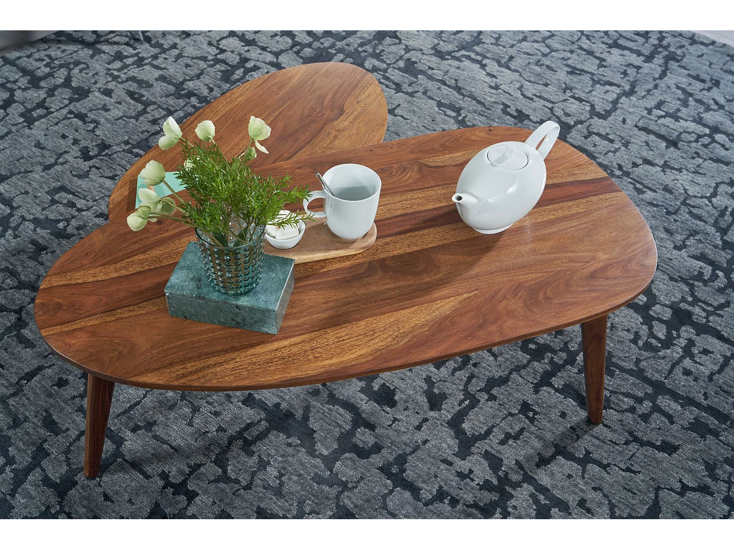 Couchtisch  Wohnzimmertisch 2er Set Nierenform Holz Beistelltisch Tisch