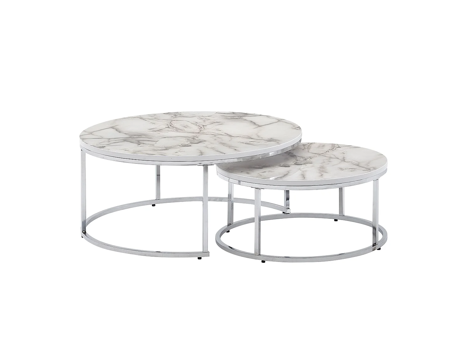 Couchtisch  Sofatisch 2er Set Weiß Marmor Optik Satztisch Tisch Rund