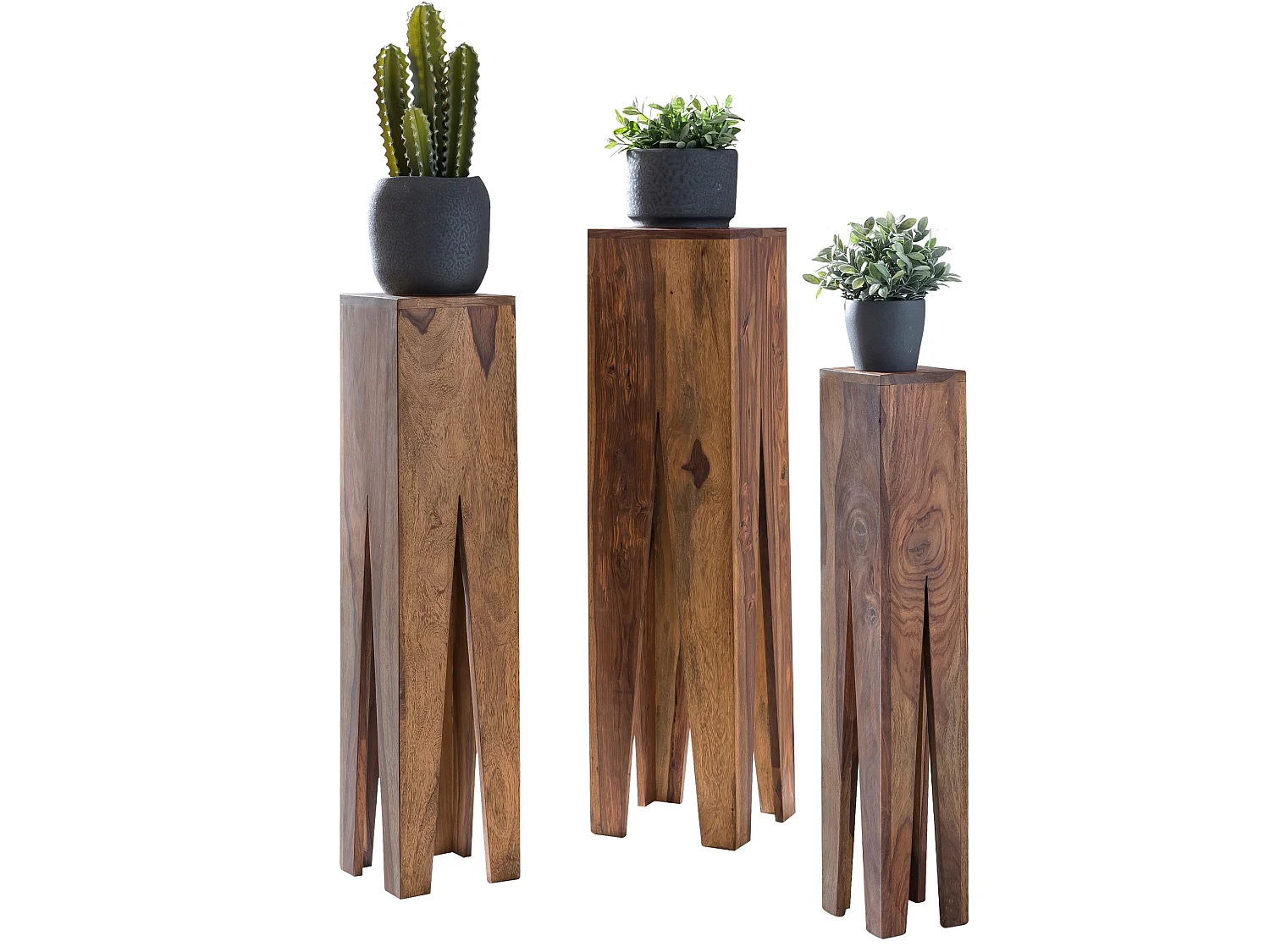 set di 3 tavolini da salotto in legno massello massiccio colonne