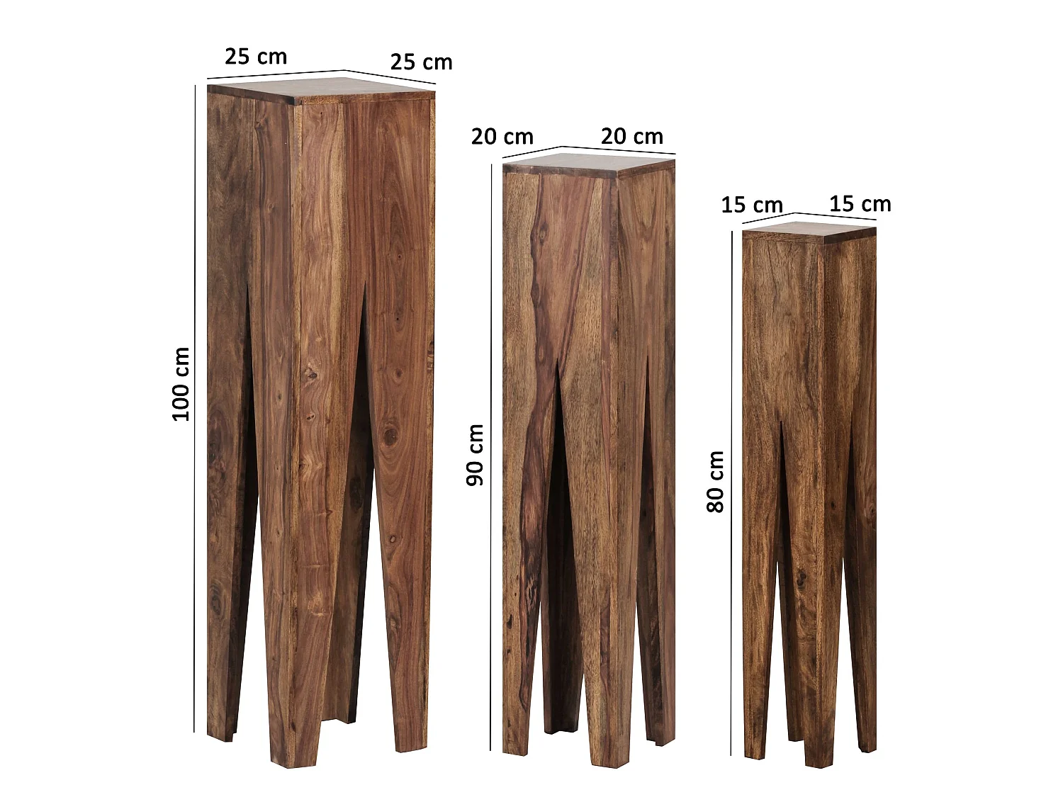 set di 3 tavolini da salotto in legno massello massiccio colonne