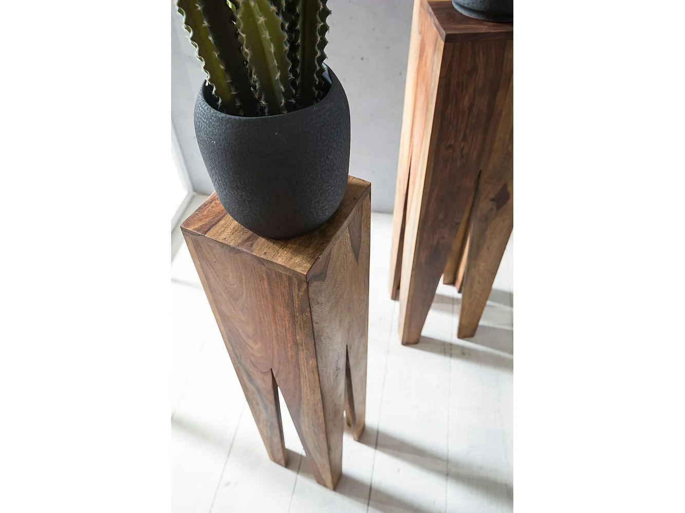 set di 3 tavolini da salotto in legno massello massiccio colonne