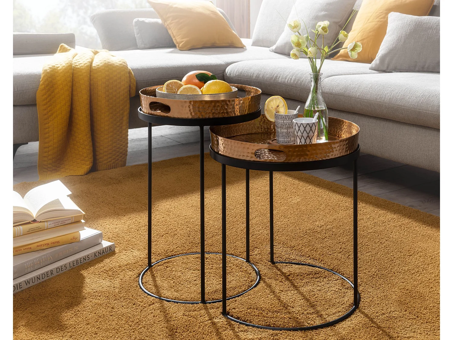 Table d'appoint Lot de 2 Table Basse de Salon Metal Orientale Aluminium