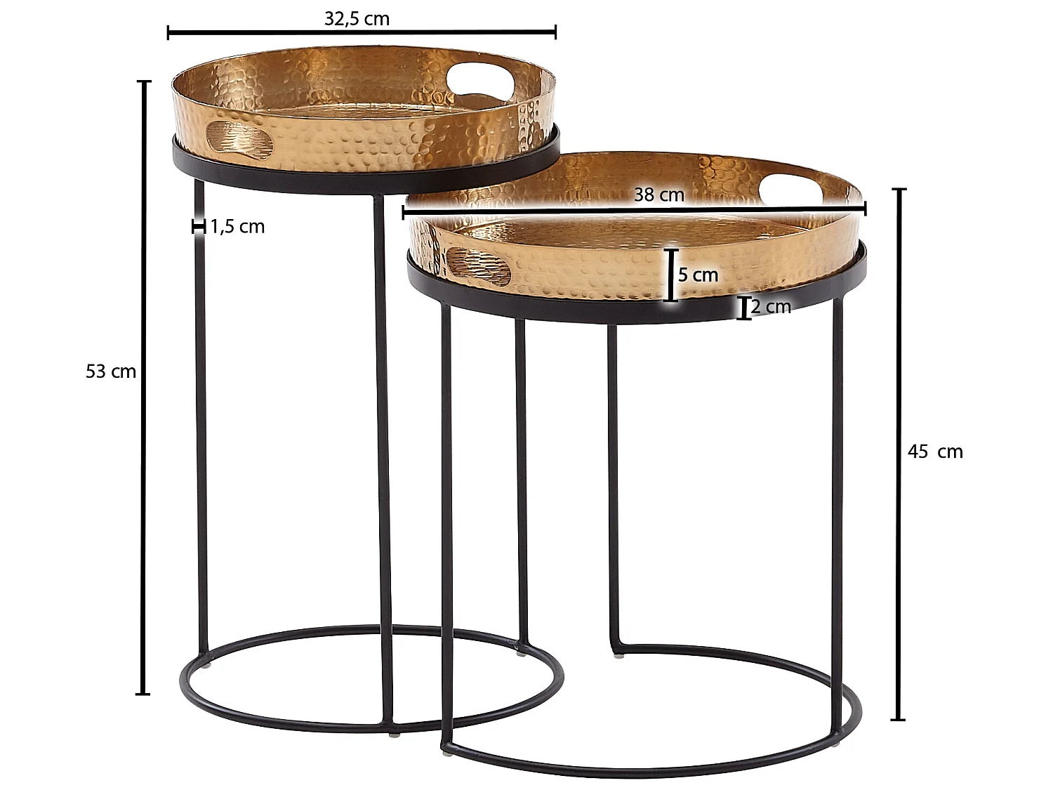 Table d'appoint Lot de 2 Table Basse de Salon Metal Orientale Aluminium