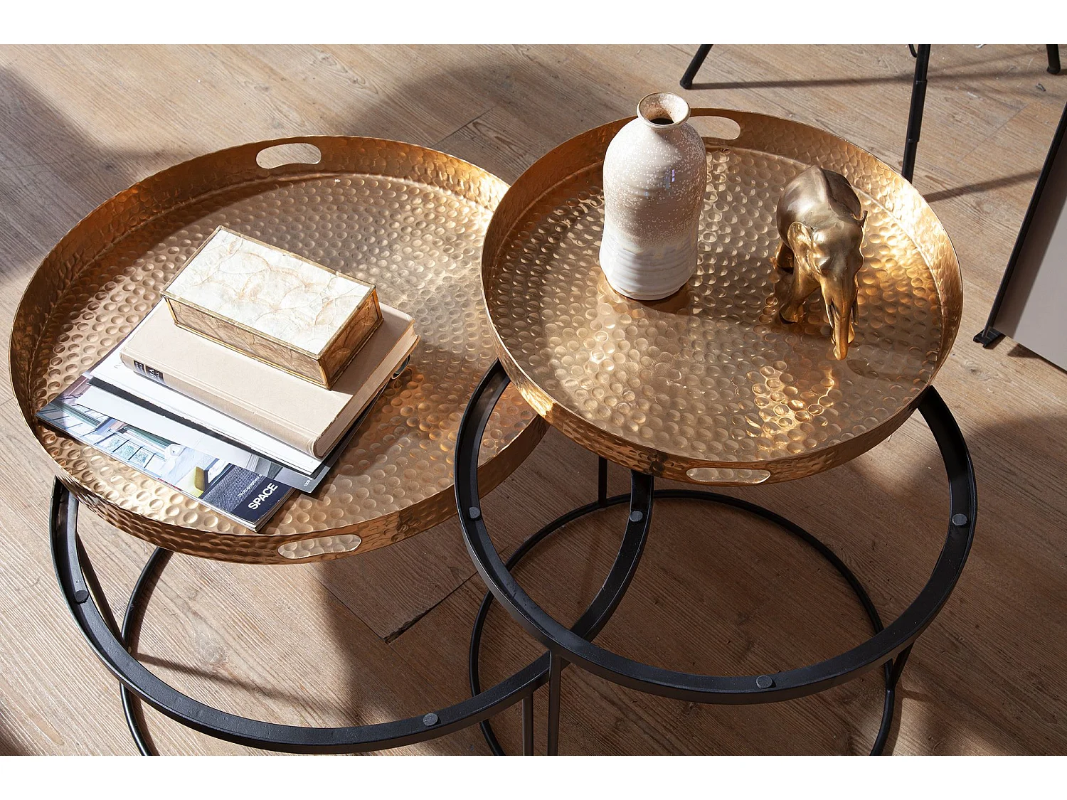 Table d'appoint Lot de 2 Table Basse de Salon Metal Orientale Aluminium