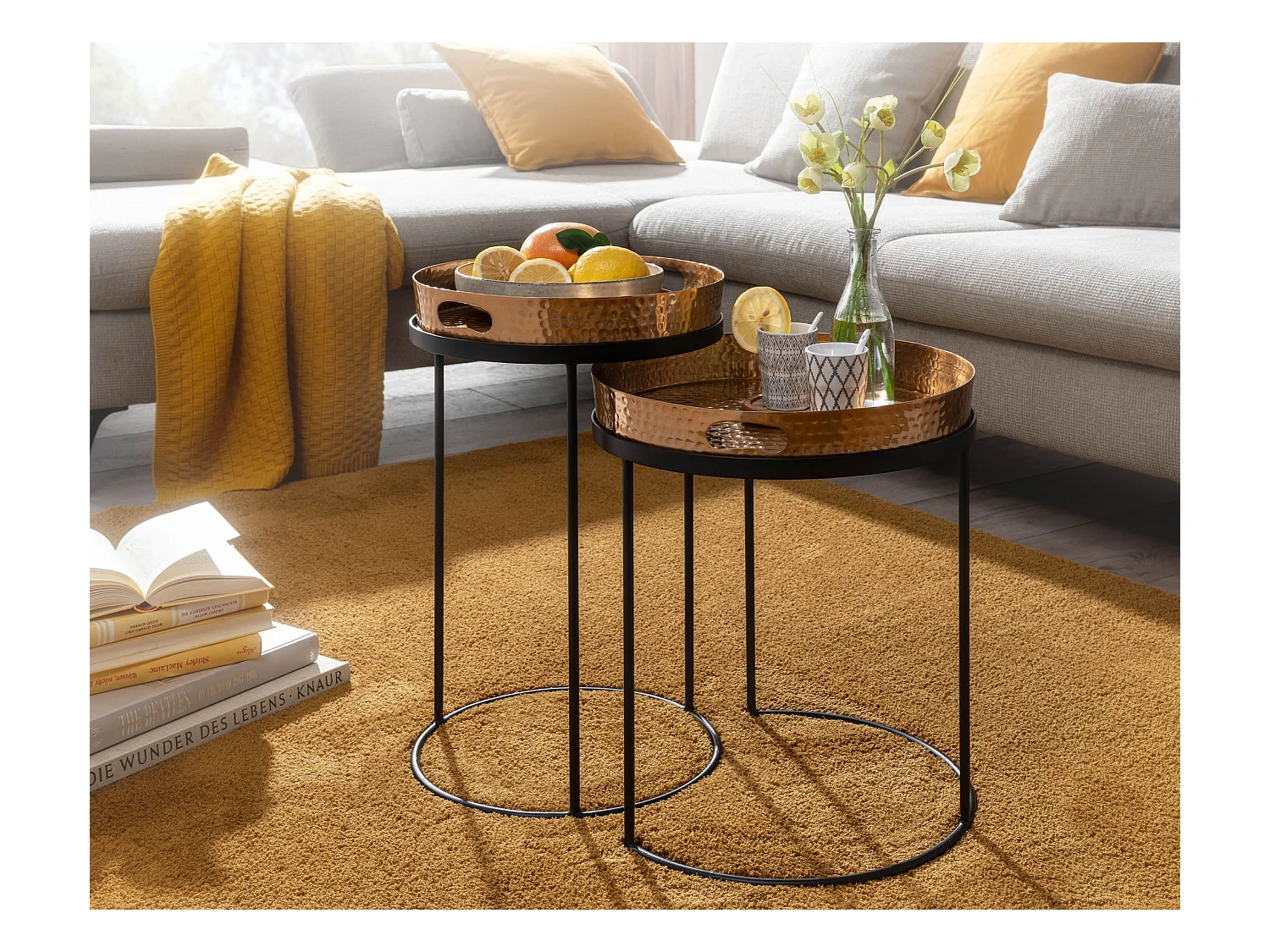 Beistelltisch  Sofatisch Set Metall Tabletttisch Couchtisch Tisch Rund