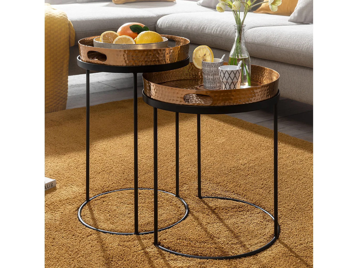 Table d'appoint Lot de 2 Table Basse de Salon Metal Orientale Aluminium