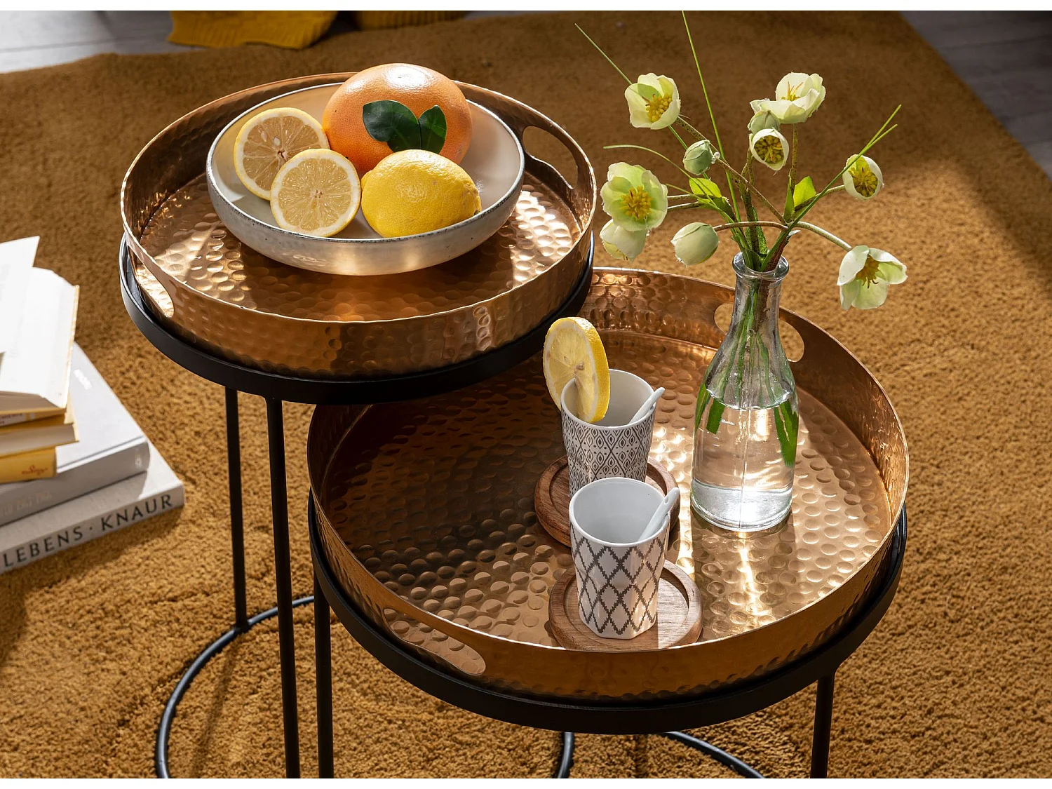 Table d'appoint Lot de 2 Table Basse de Salon Metal Orientale Aluminium