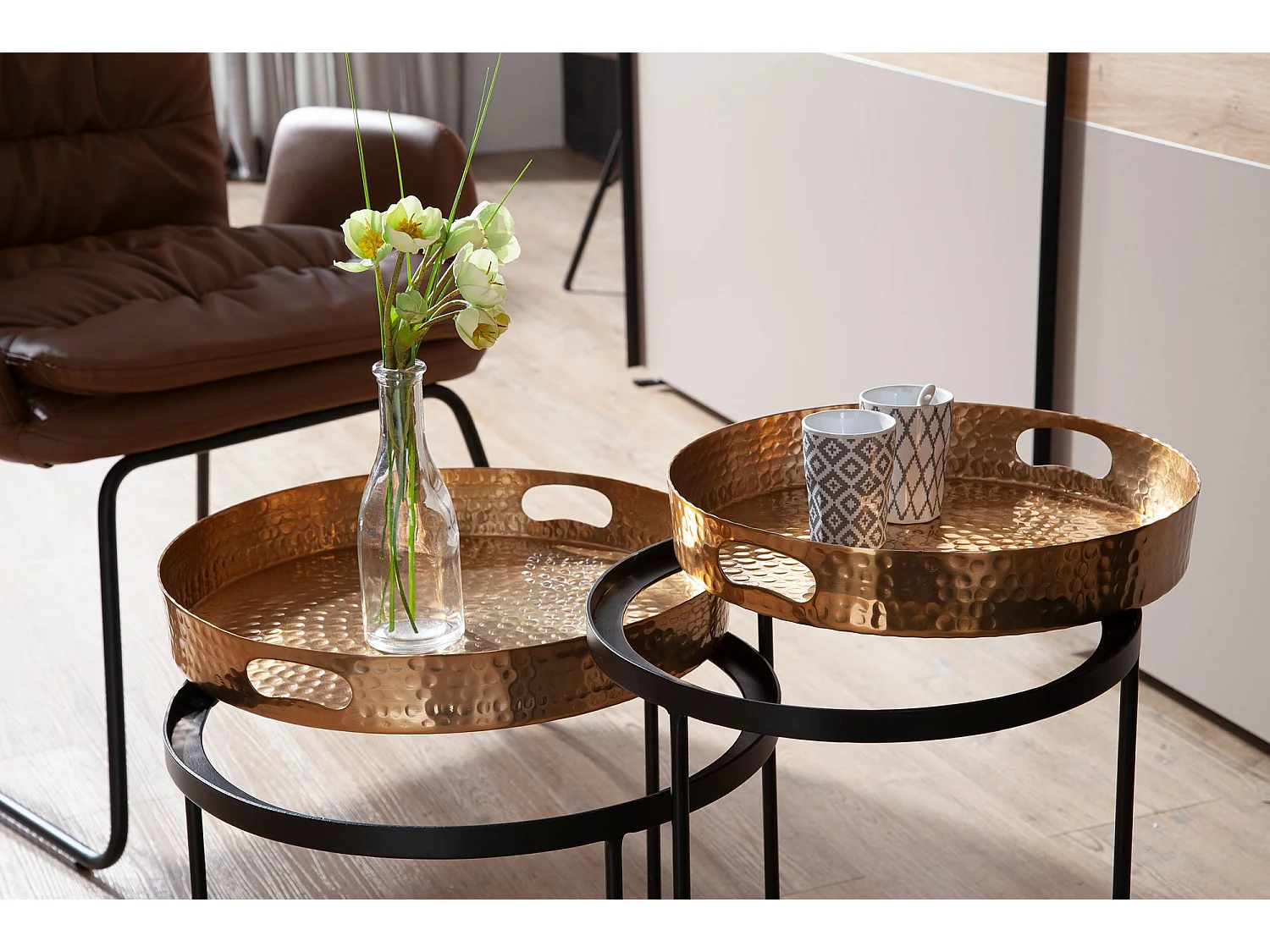 Table d'appoint Lot de 2 Table Basse de Salon Metal Orientale Aluminium