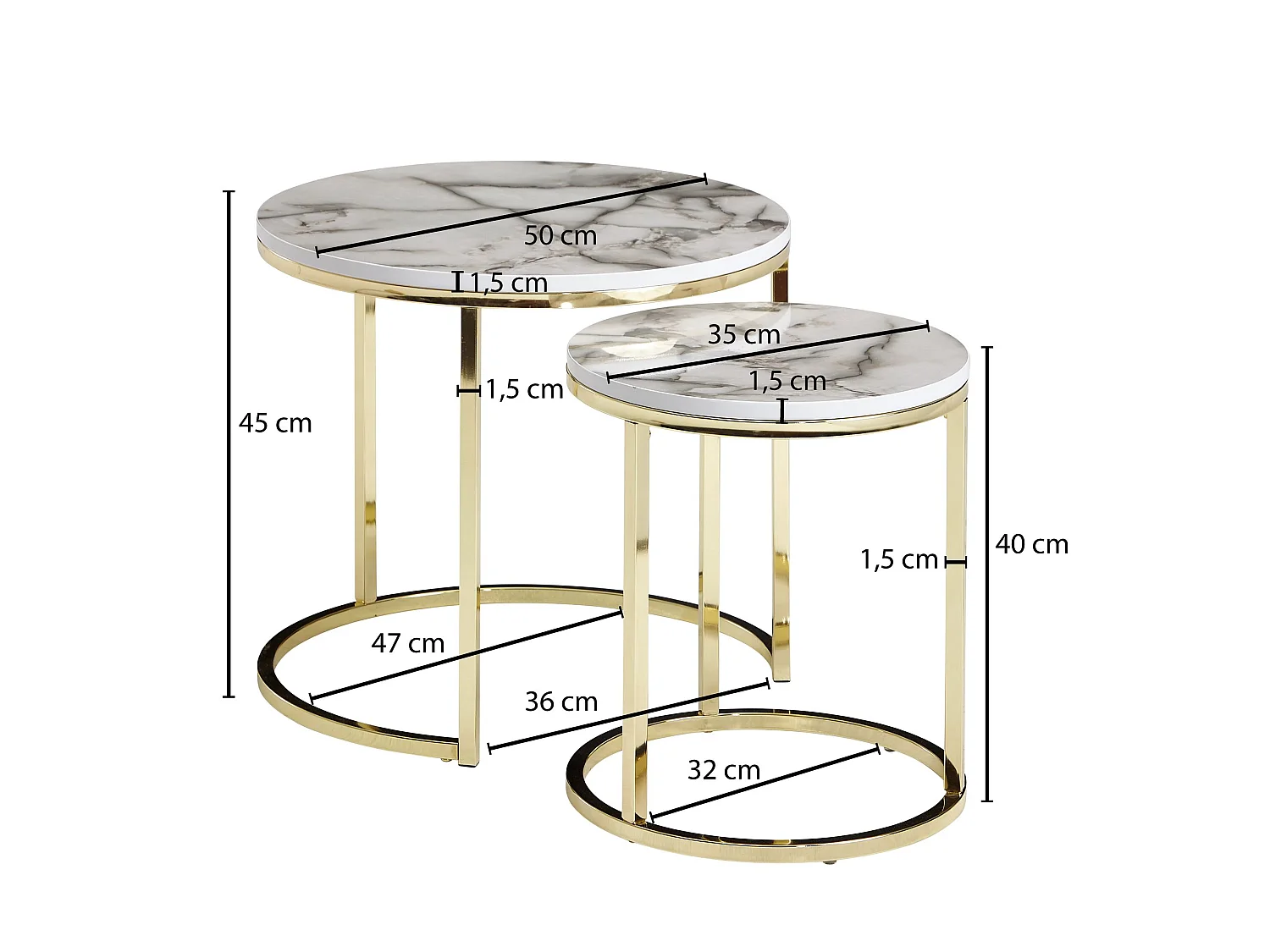 Table d'appoint Lot de 2 Effet Marbré Table Basse de Salon Ronde Moderne