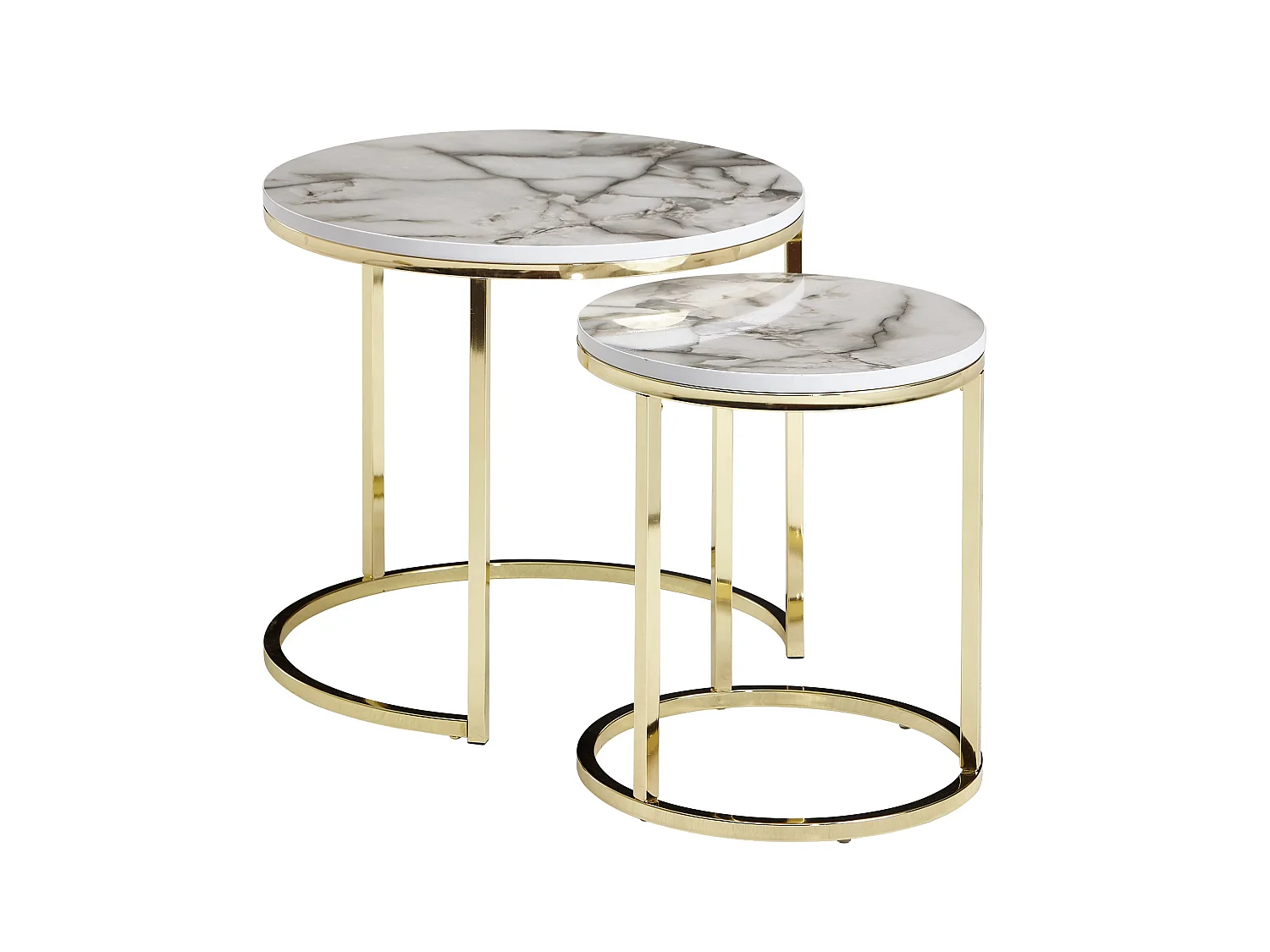 Table d'appoint Lot de 2 Effet Marbré Table Basse de Salon Ronde Moderne