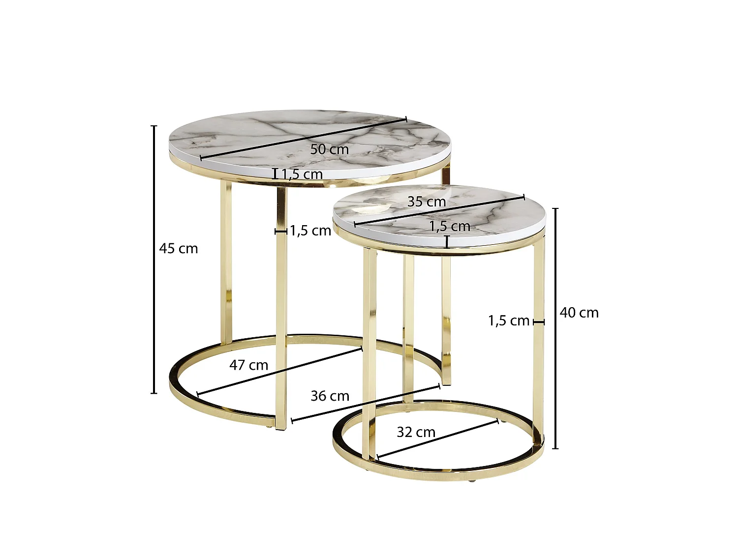 Set di 2 Tavolino Salotto Metallo Tavolini da Soggiorno Aspetto Marmo