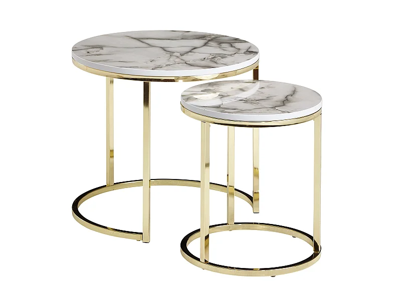 Table d'appoint Lot de 2 Effet Marbré Table Basse de Salon Ronde Moderne