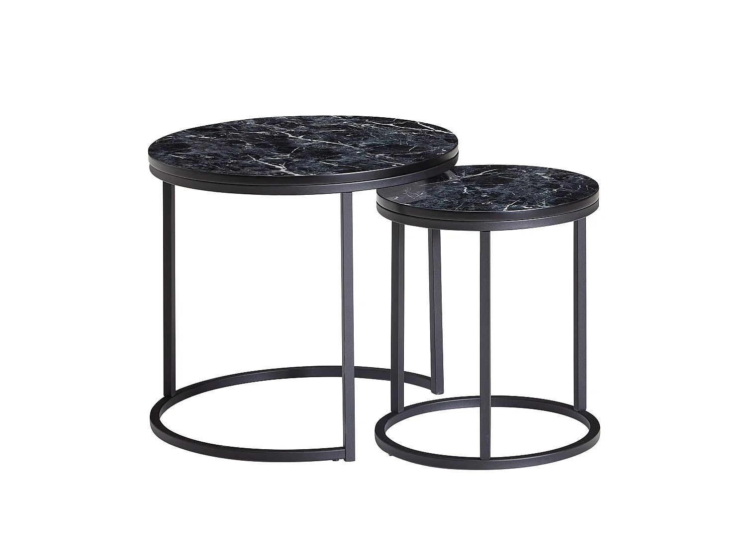 Table d'appoint Lot de 2 Effet Marbré Table Basse de Salon Ronde Moderne