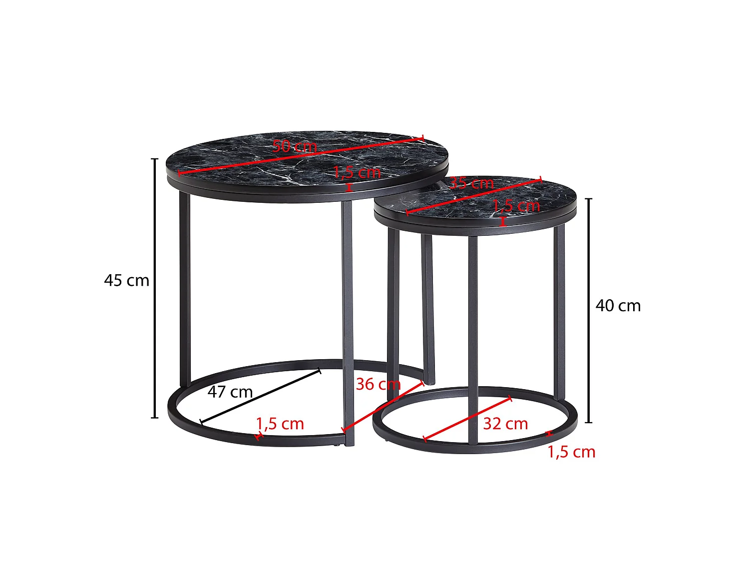 Table d'appoint Lot de 2 Effet Marbré Table Basse de Salon Ronde Moderne
