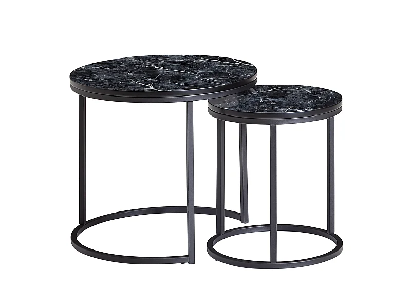 Set di 2 Tavolino Salotto Metallo Tavolini da Soggiorno Aspetto Marmo