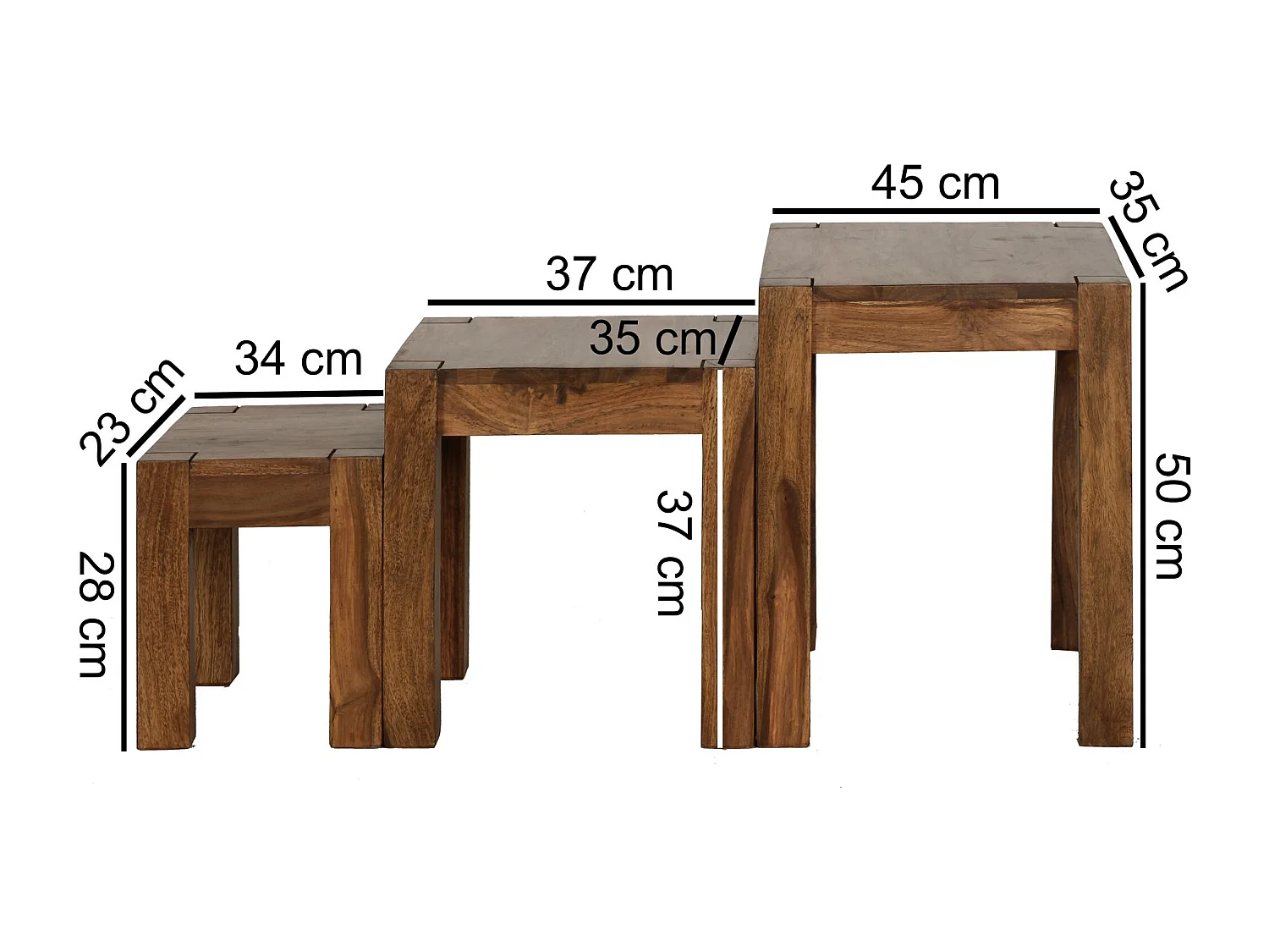 Design Sheesham 3-teiliger Satz Beistell Tisch Massivholz Couchtisch Neu