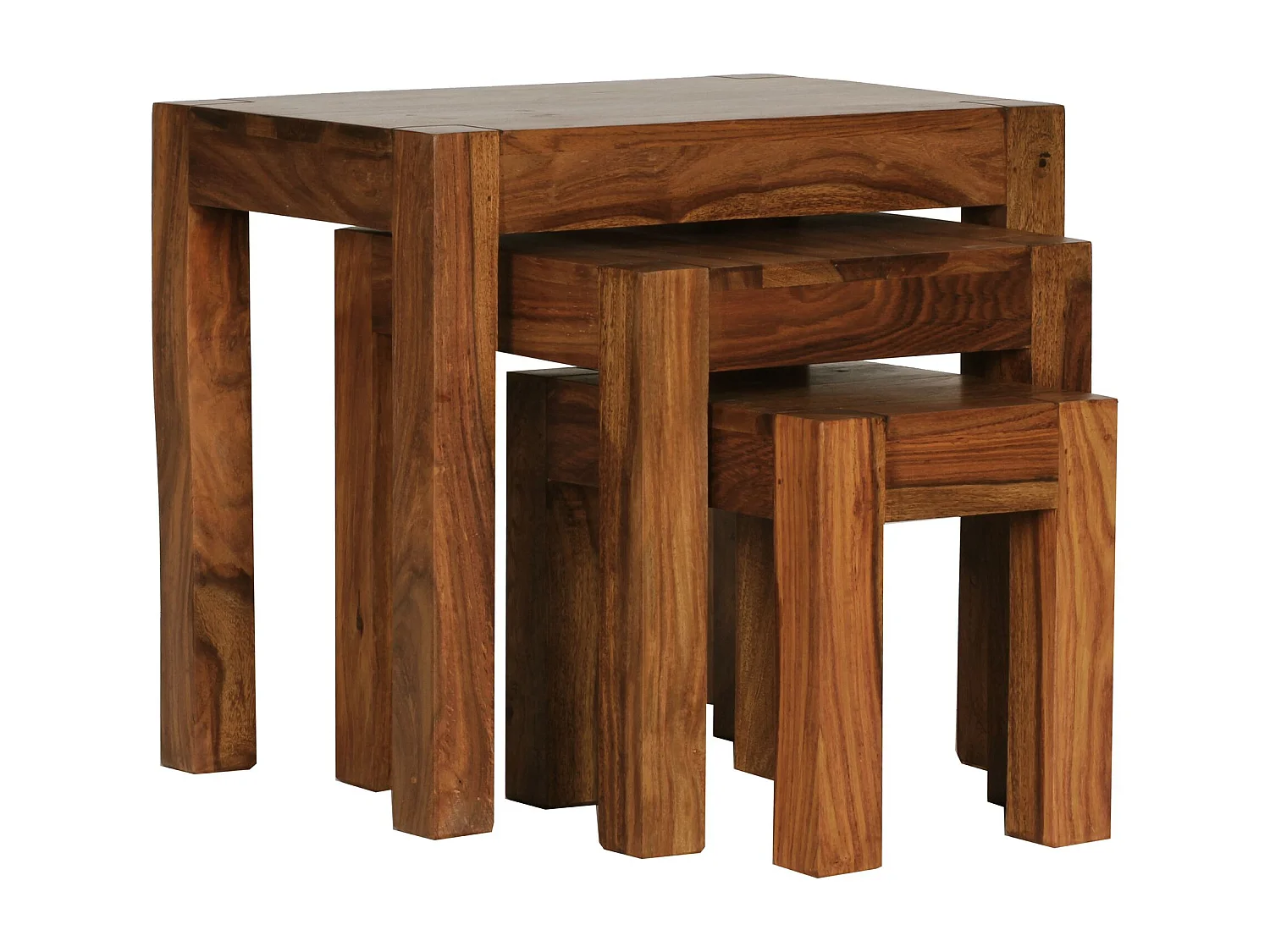 Design Sheesham 3-teiliger Satz Beistell Tisch Massivholz Couchtisch Neu