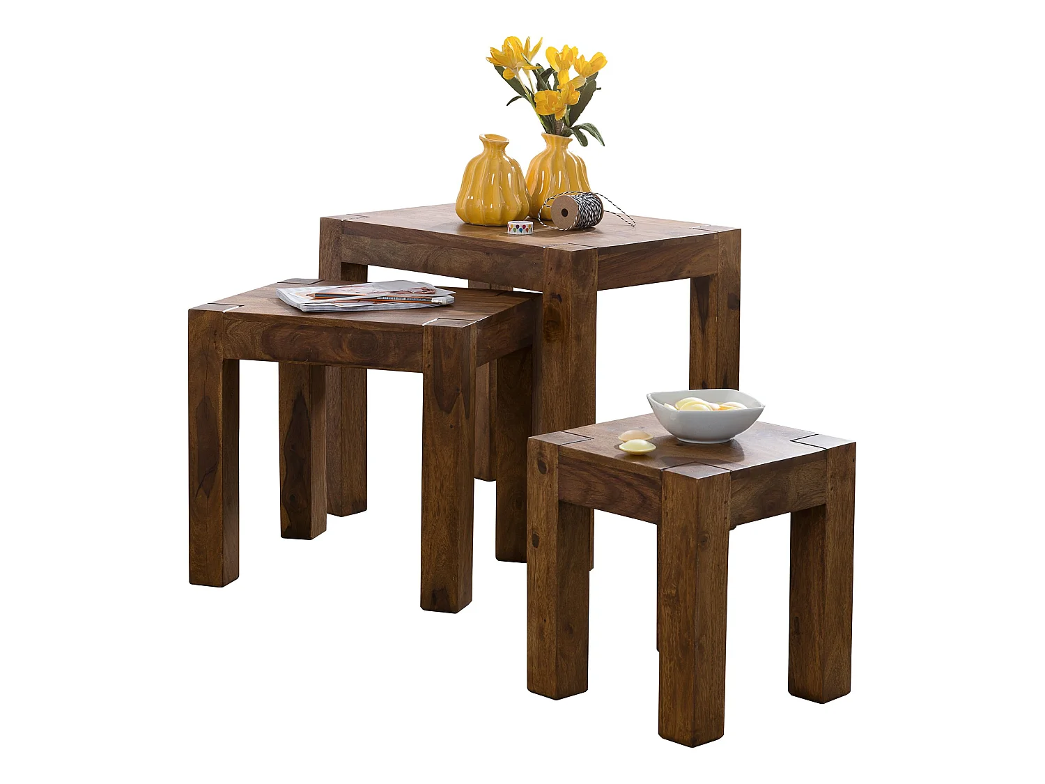 Tables gigogne Bois Massif Table d'appoint Lot de 3 Table Basse Ensemble