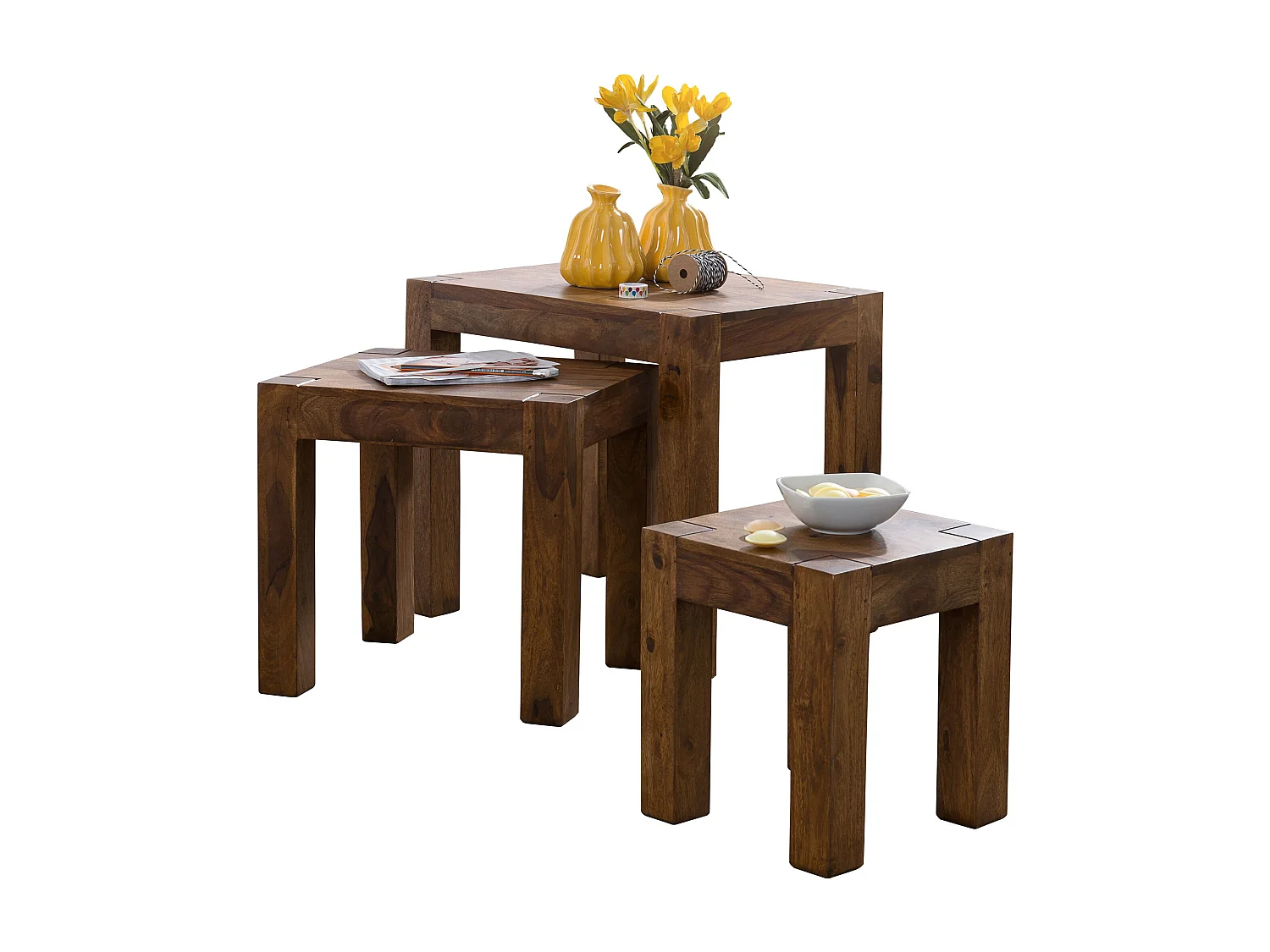 Tables gigogne Bois Massif Table d'appoint Lot de 3 Table Basse Ensemble