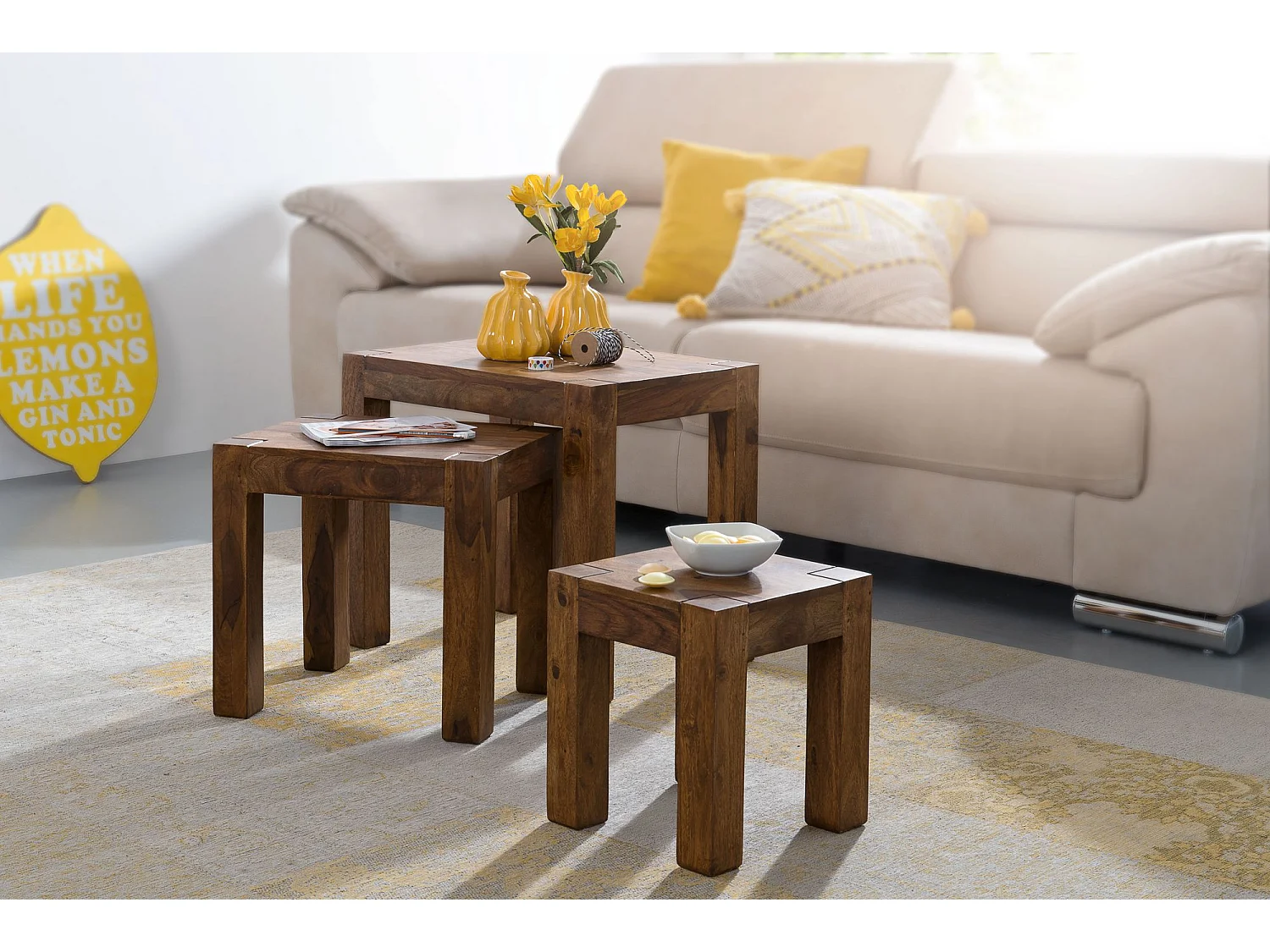 Tables gigogne Bois Massif Table d'appoint Lot de 3 Table Basse Ensemble