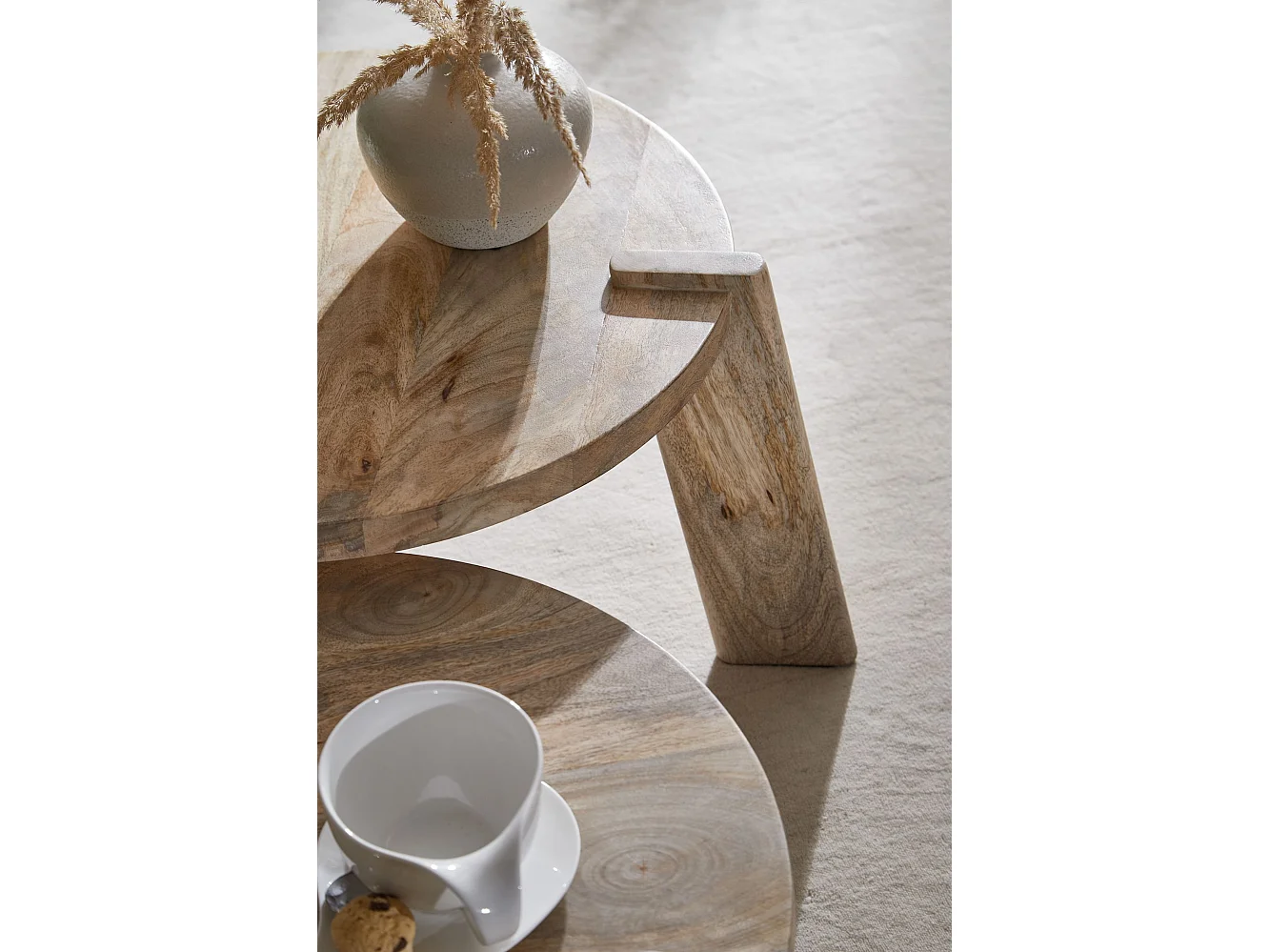 Couchtisch Set Rund Holz Massiv Wohnzimmertisch 2 teilig Beistelltisch