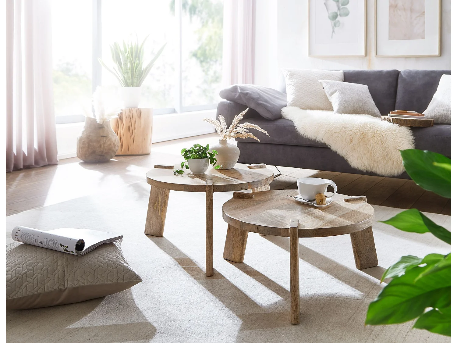 Tavolini Salotto Moderni Tavoli Soggiorno Legno Massello Set di Tavolino