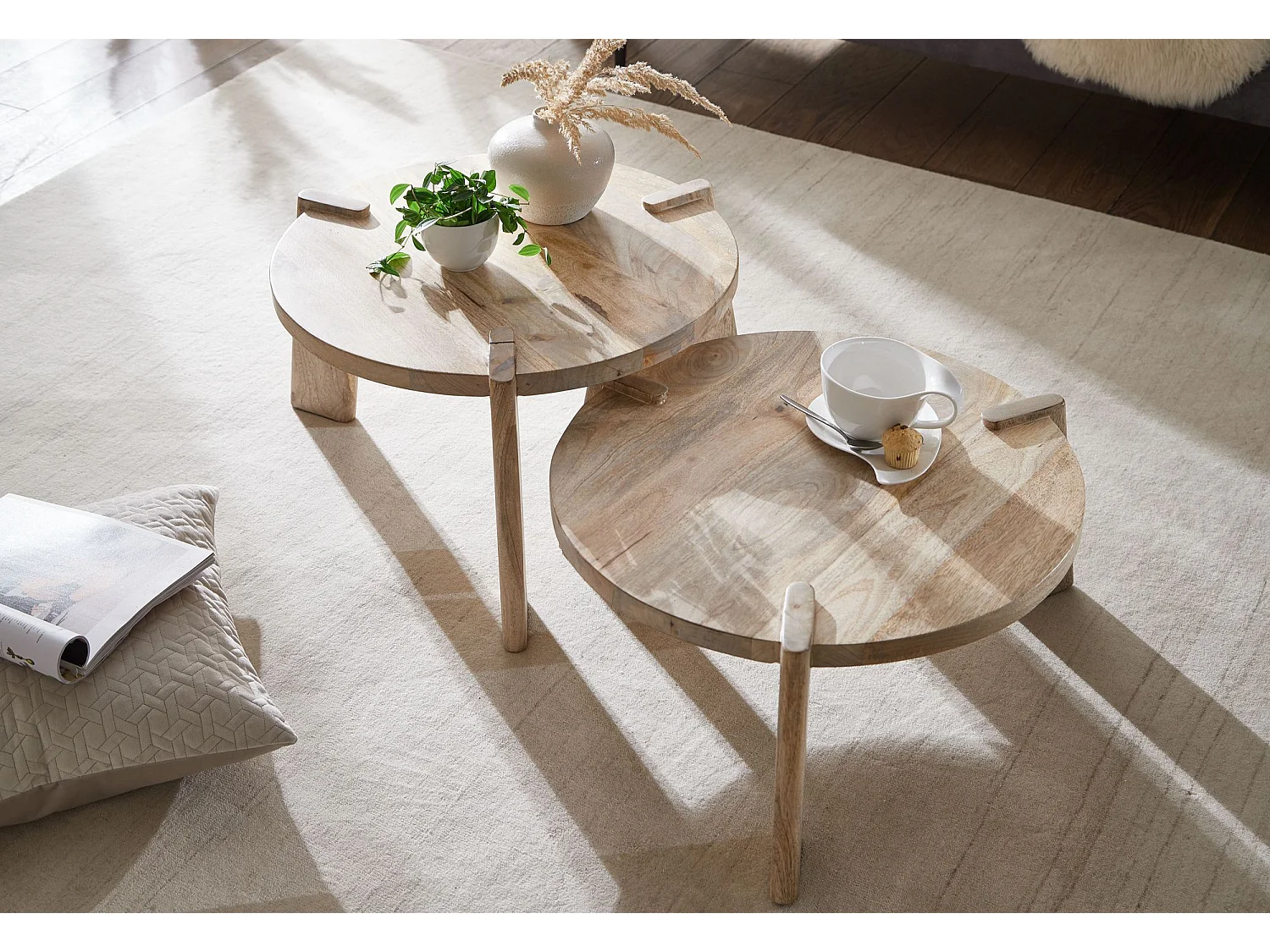 Tavolini Salotto Moderni Tavoli Soggiorno Legno Massello Set di Tavolino