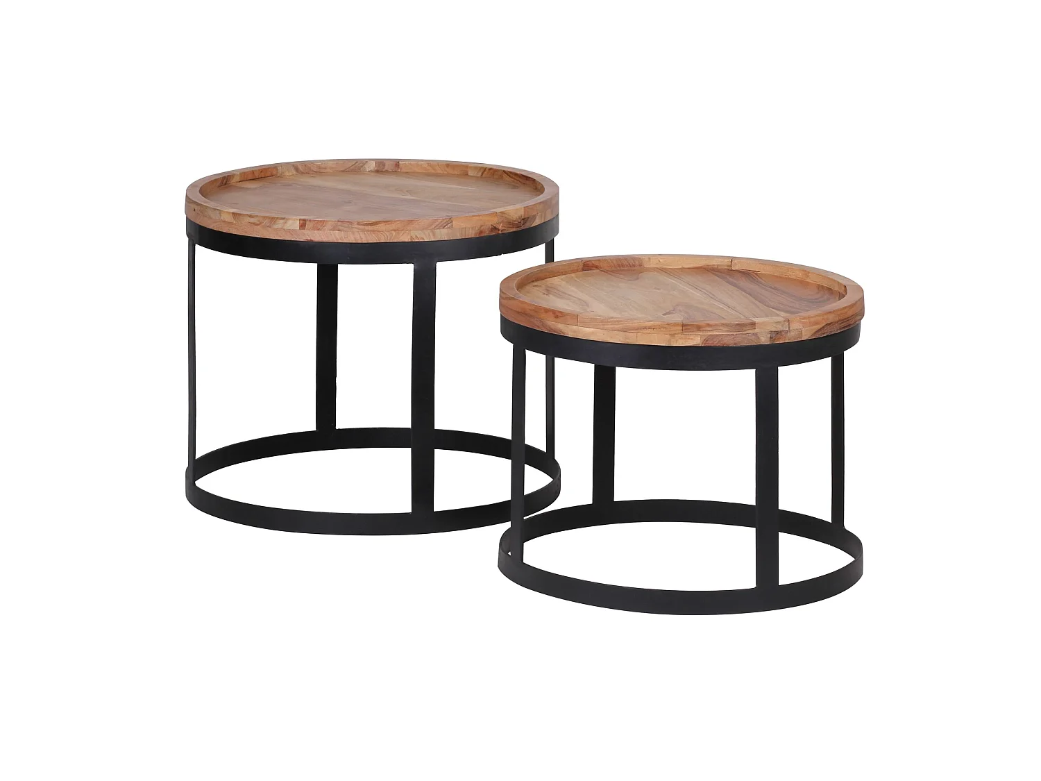 2er Set Beistelltische Massivholz Wohnzimmertisch Landhaus Metallgestell