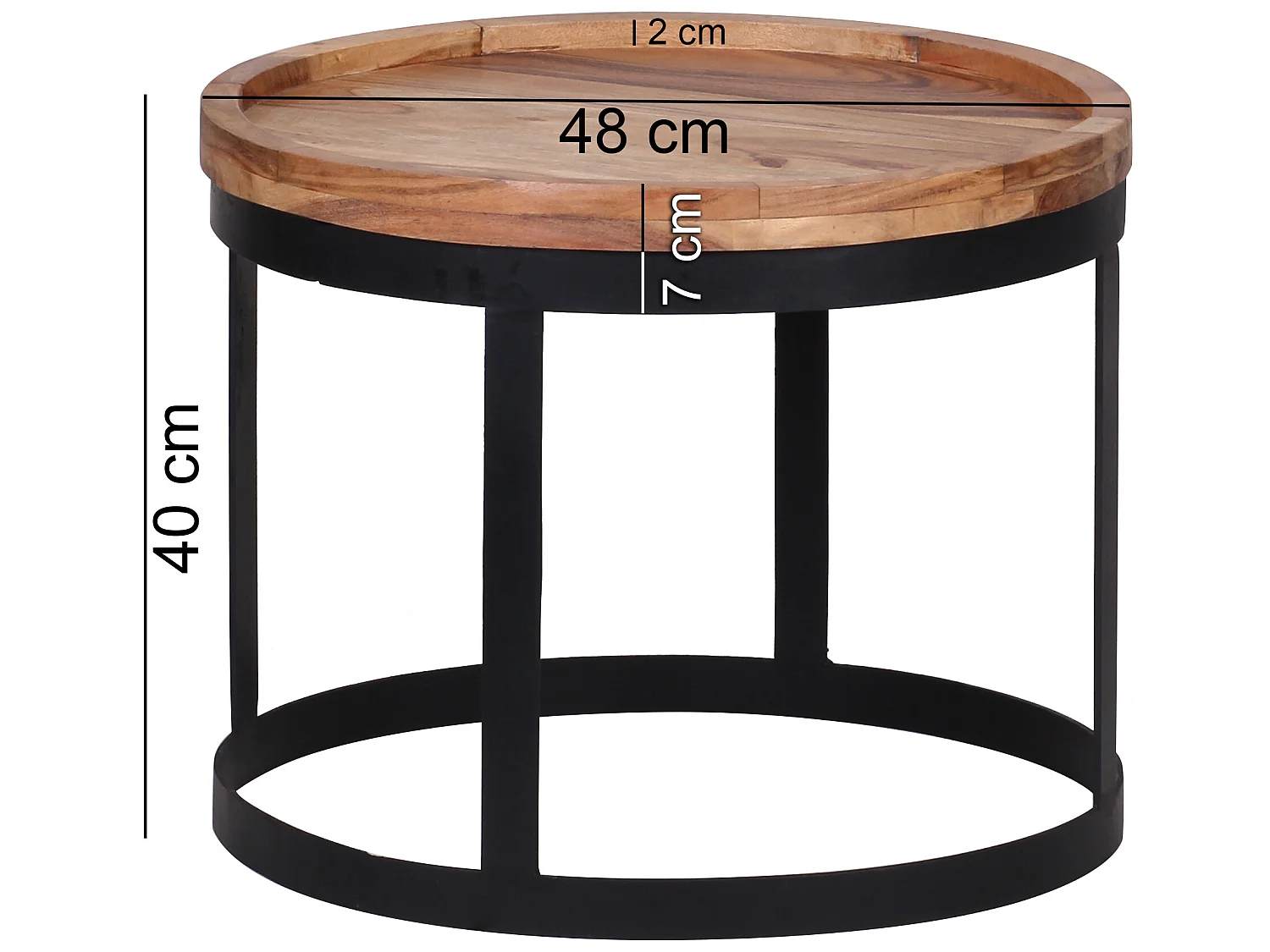 2er Set Beistelltische Massivholz Wohnzimmertisch Landhaus Metallgestell