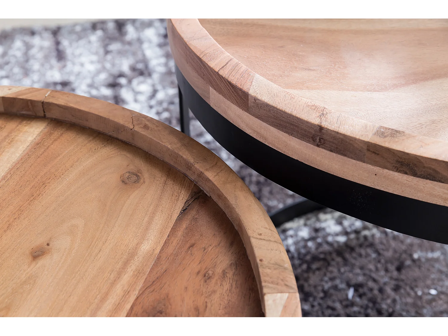 2er Set Beistelltische Massivholz Wohnzimmertisch Landhaus Metallgestell