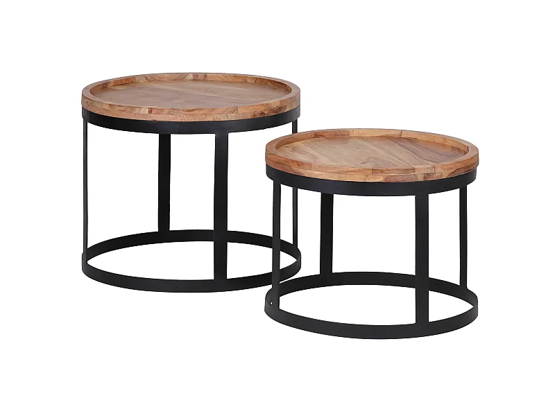 Tables gigogne Bois Massif Table d'appoint Lot de 2 Table Basse Ensemble