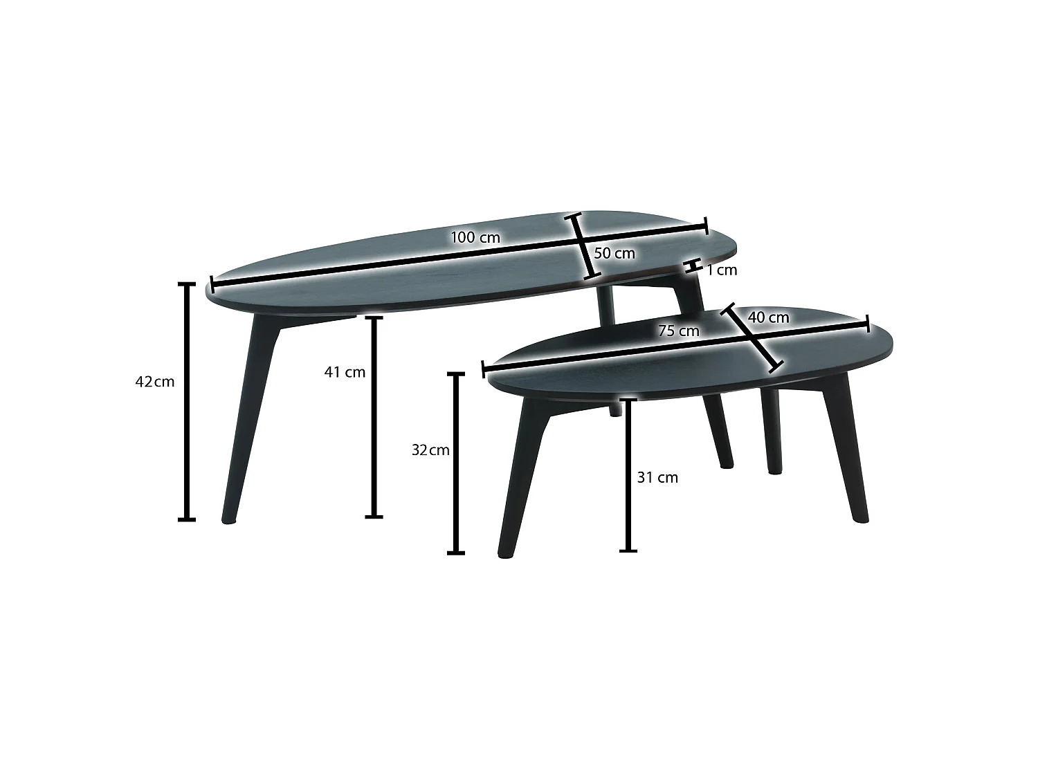 Couchtisch  Wohnzimmertisch 2er Set Nierenform Holz Beistelltisch Tisch