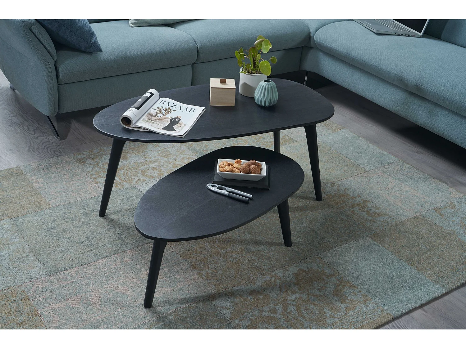 Couchtisch  Wohnzimmertisch 2er Set Nierenform Holz Beistelltisch Tisch