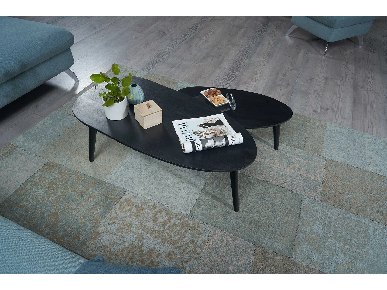 Couchtisch  Wohnzimmertisch 2er Set Nierenform Holz Beistelltisch Tisch