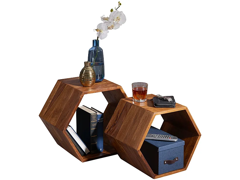 Beistelltisch 2er Set  Satztisch Wohnzimmertisch Holz Massiv Tisch Klein