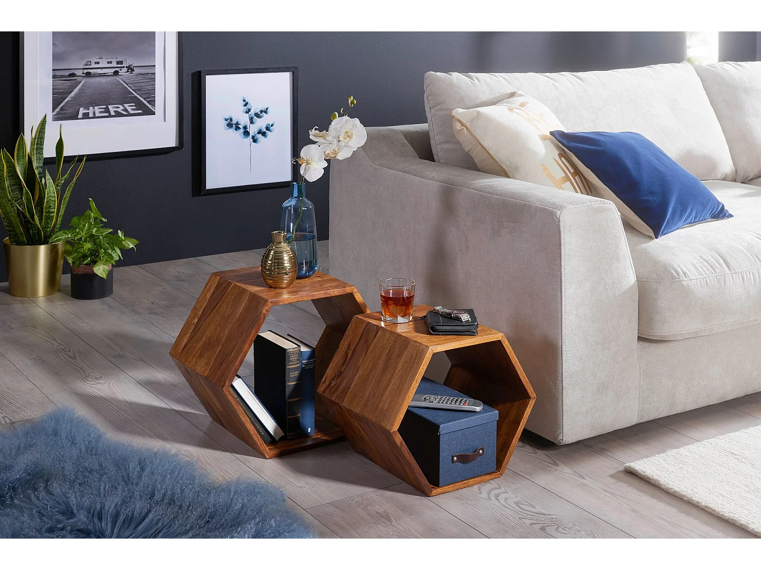 Tables gigogne Bois Massif Table d'appoint Lot de 2 Table Basse Ensemble