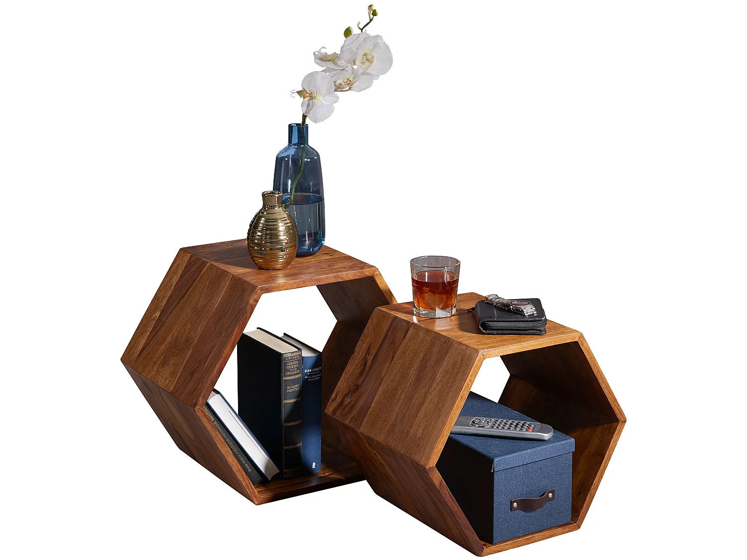 Beistelltisch 2er Set  Satztisch Wohnzimmertisch Holz Massiv Tisch Klein