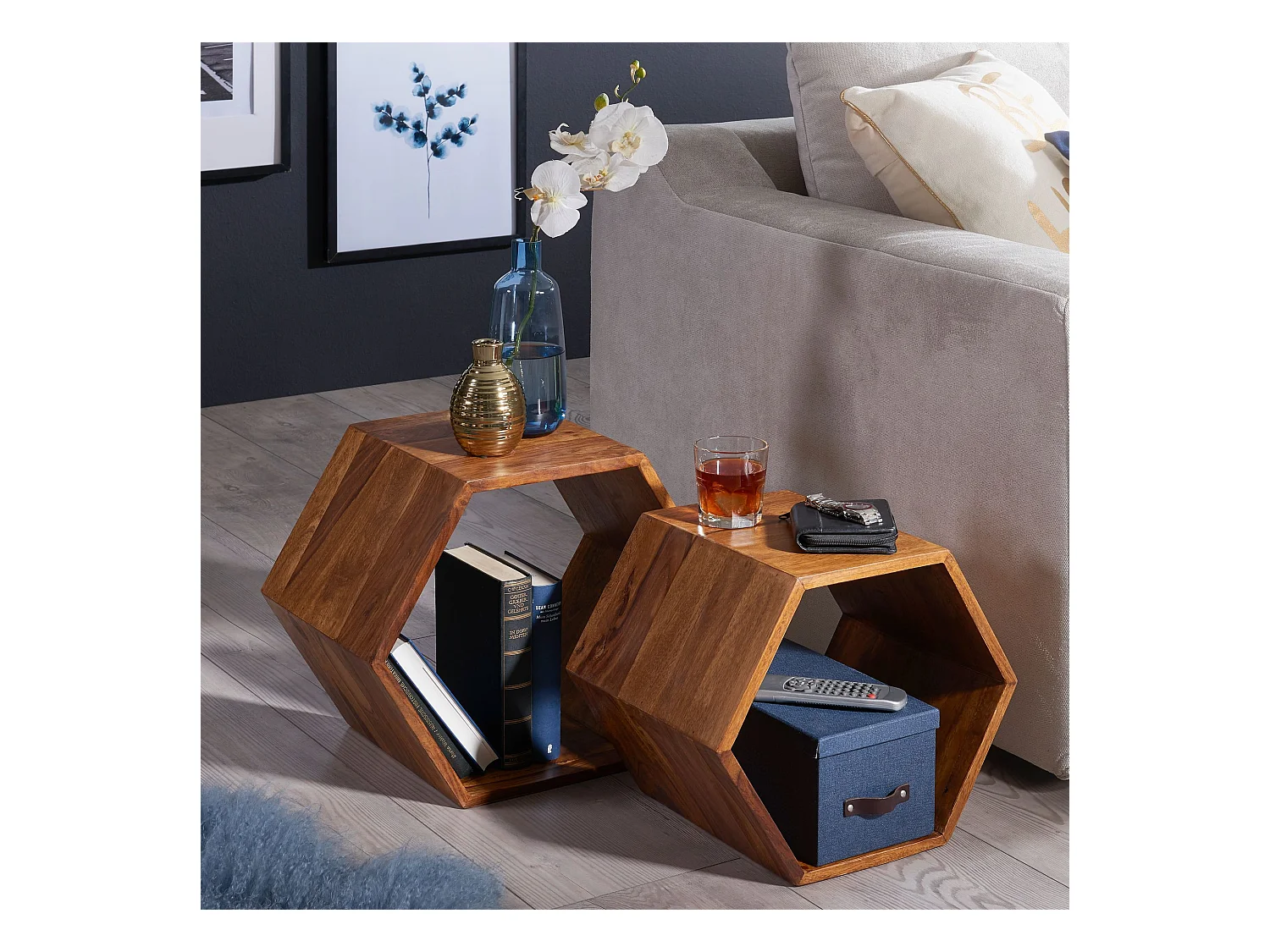 Beistelltisch 2er Set  Satztisch Wohnzimmertisch Holz Massiv Tisch Klein